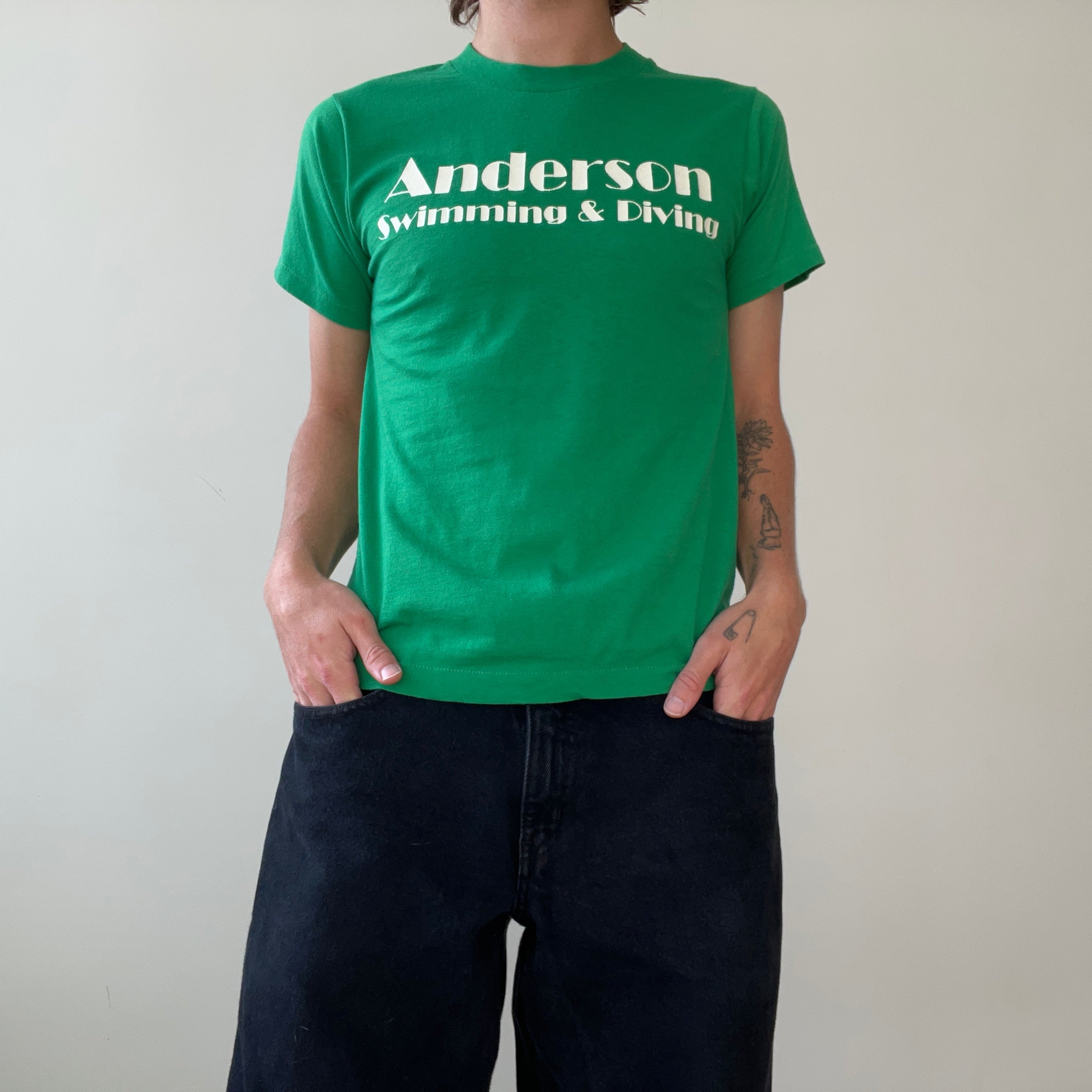 1970s/80s Green Anderson Swimming And Diving T Shirt - The Backside!!