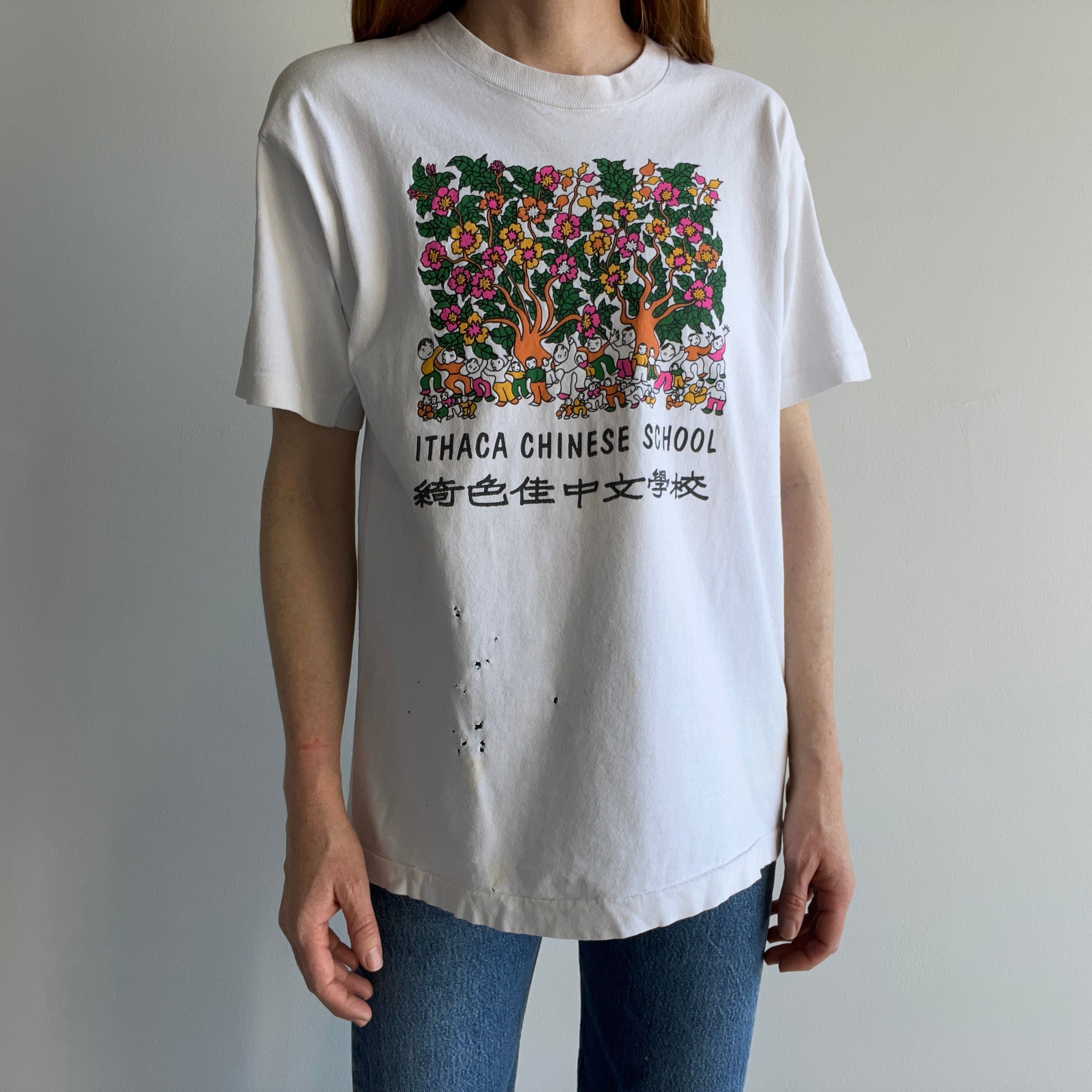 1980s Ithaca Chinese School Destroyed T-Shirt (Personal Collection Piece)