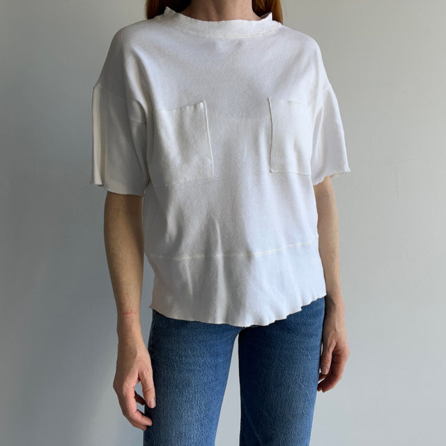 1980s Unusal Double Pocket Knit Cotton T-Shirt