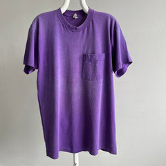 1980s Epically Sun Faded and Worn Blank Purple Pocket T-SHirt