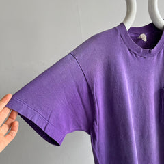 1980s Epically Sun Faded and Worn Blank Purple Pocket T-SHirt