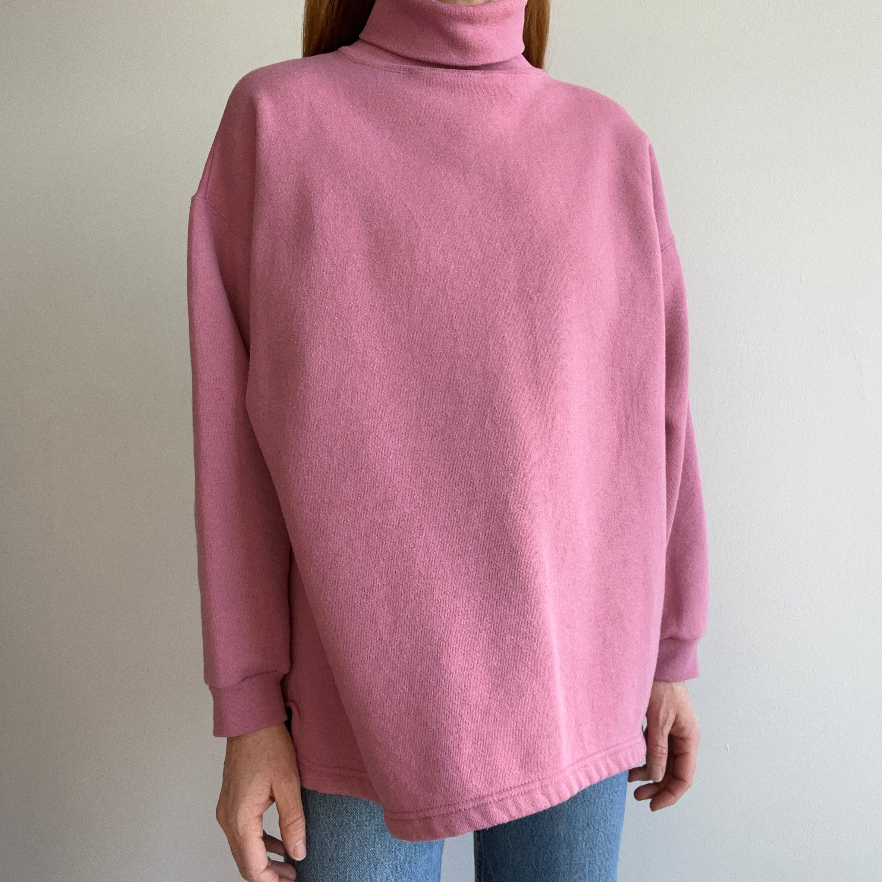1980s Bridesmaid's Pink Mauve Turtleneck Sweatshirt