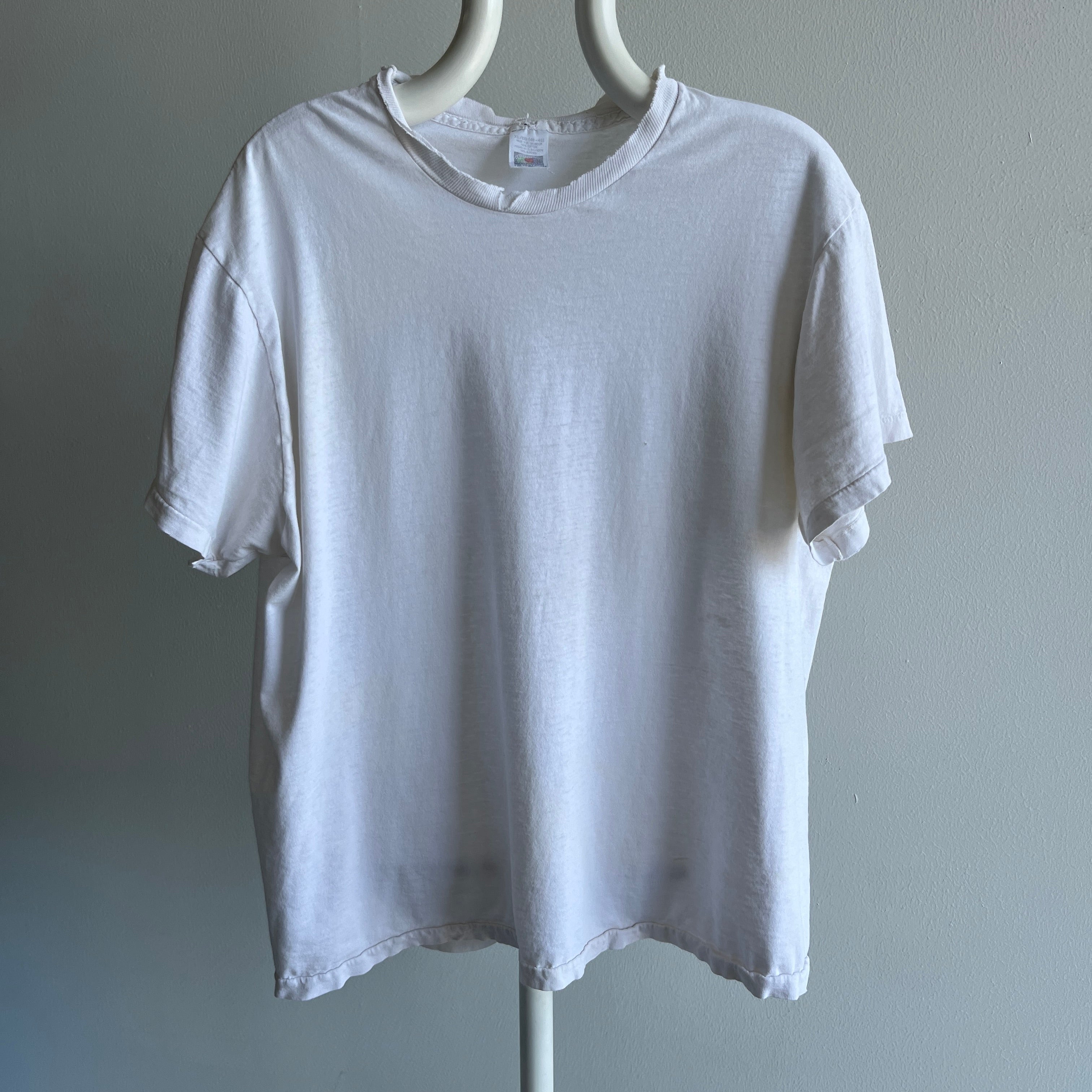 1990/2000s Tattered Torn and Worn Blank White Cotton T-Shirt