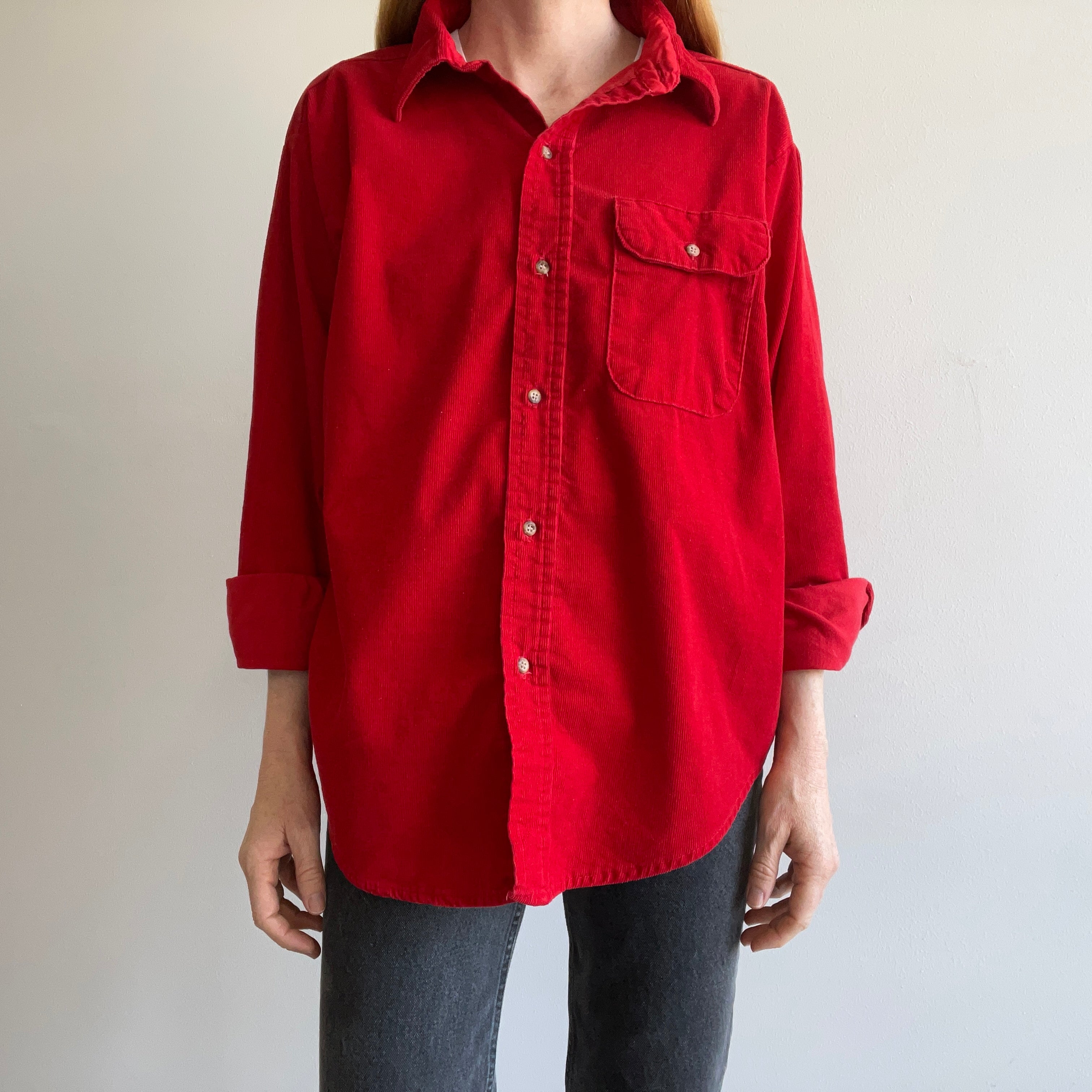 1980s Thin Wale Corduroy Red Dad Shirt