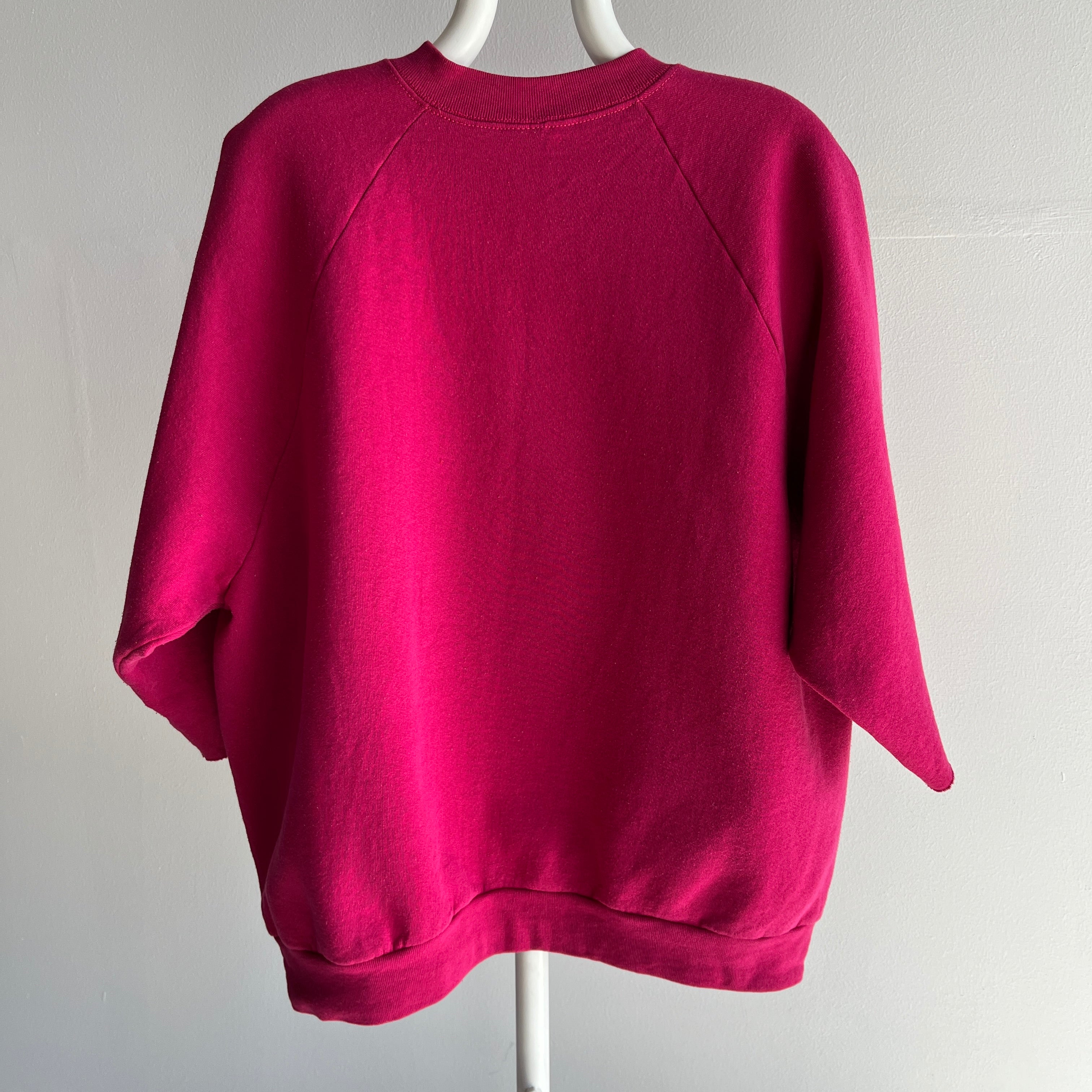 1980s DIY Cut Sleeve Pink Peppercorn Larger 1/2 Sleeve Sweatshirt - Fun!