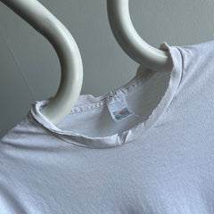 1990/2000s Tattered Torn and Worn Blank White Cotton T-Shirt