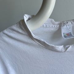 1990/2000s Tattered Torn and Worn Blank White Cotton T-Shirt