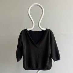 1970/80s Sweetest Deep V Faded Blank Black Shorter Sweatshirt