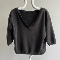 1970/80s Sweetest Deep V Faded Blank Black Shorter Sweatshirt