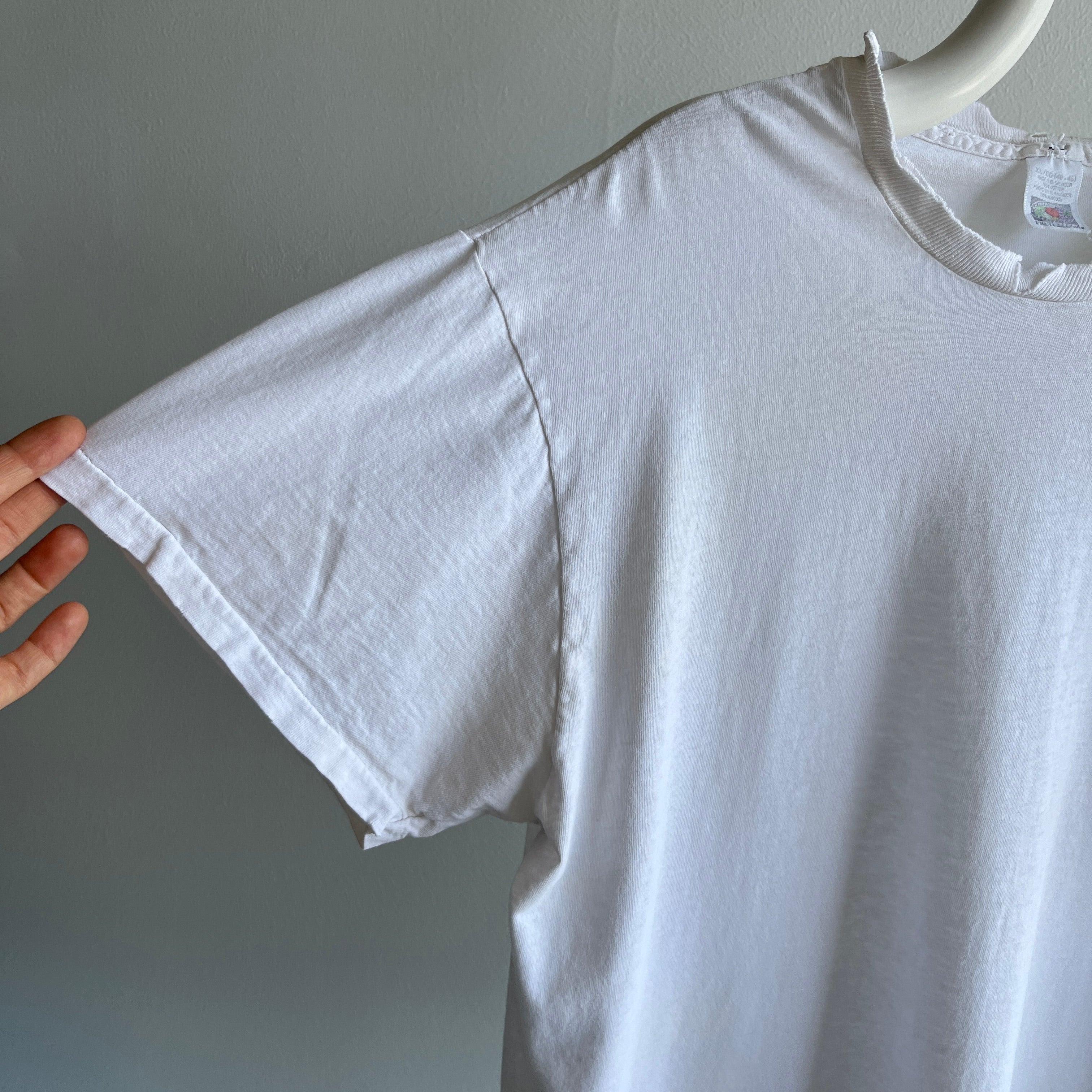 1990/2000s Tattered Torn and Worn Blank White Cotton T-Shirt