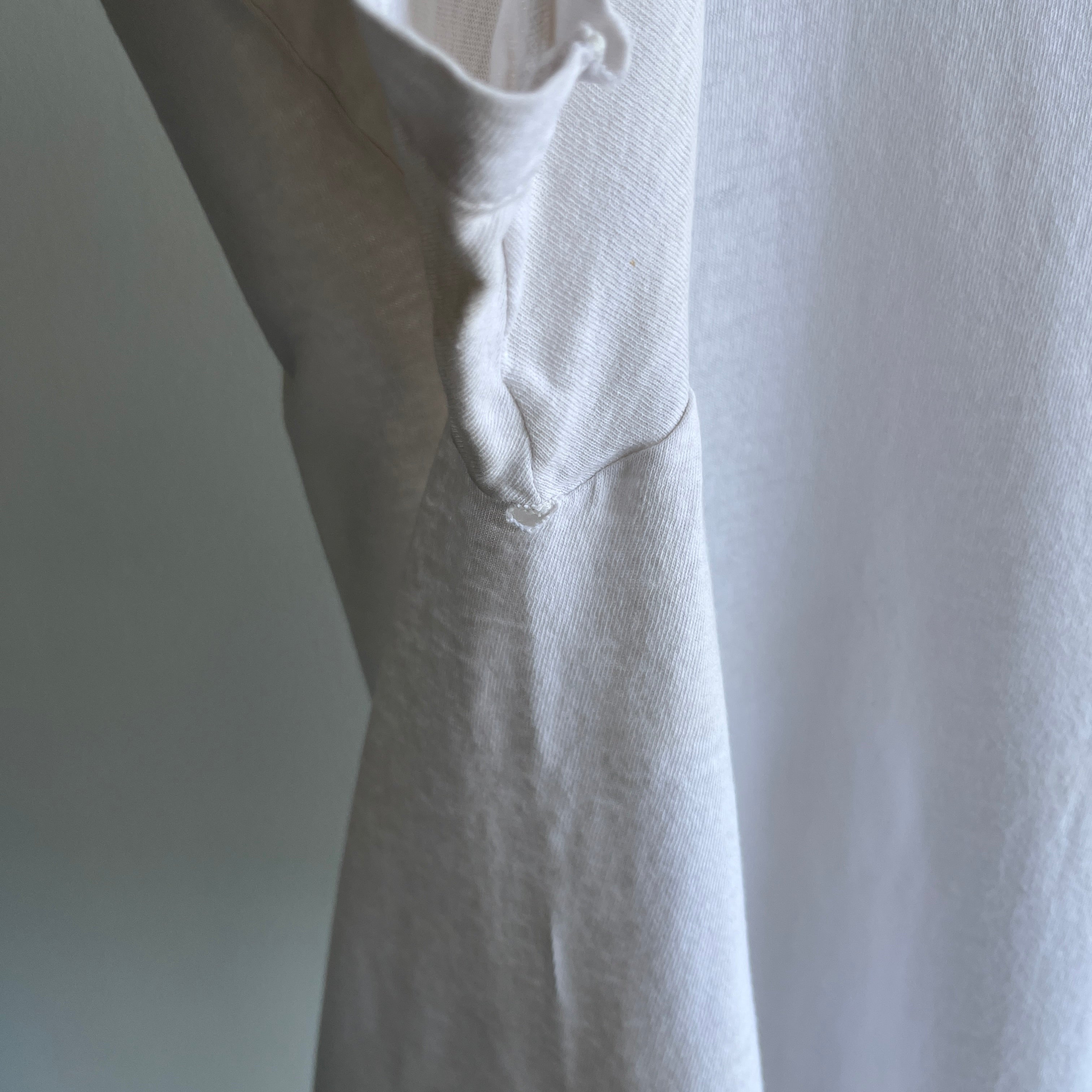 1990/2000s Tattered Torn and Worn Blank White Cotton T-Shirt