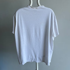 1990/2000s Tattered Torn and Worn Blank White Cotton T-Shirt