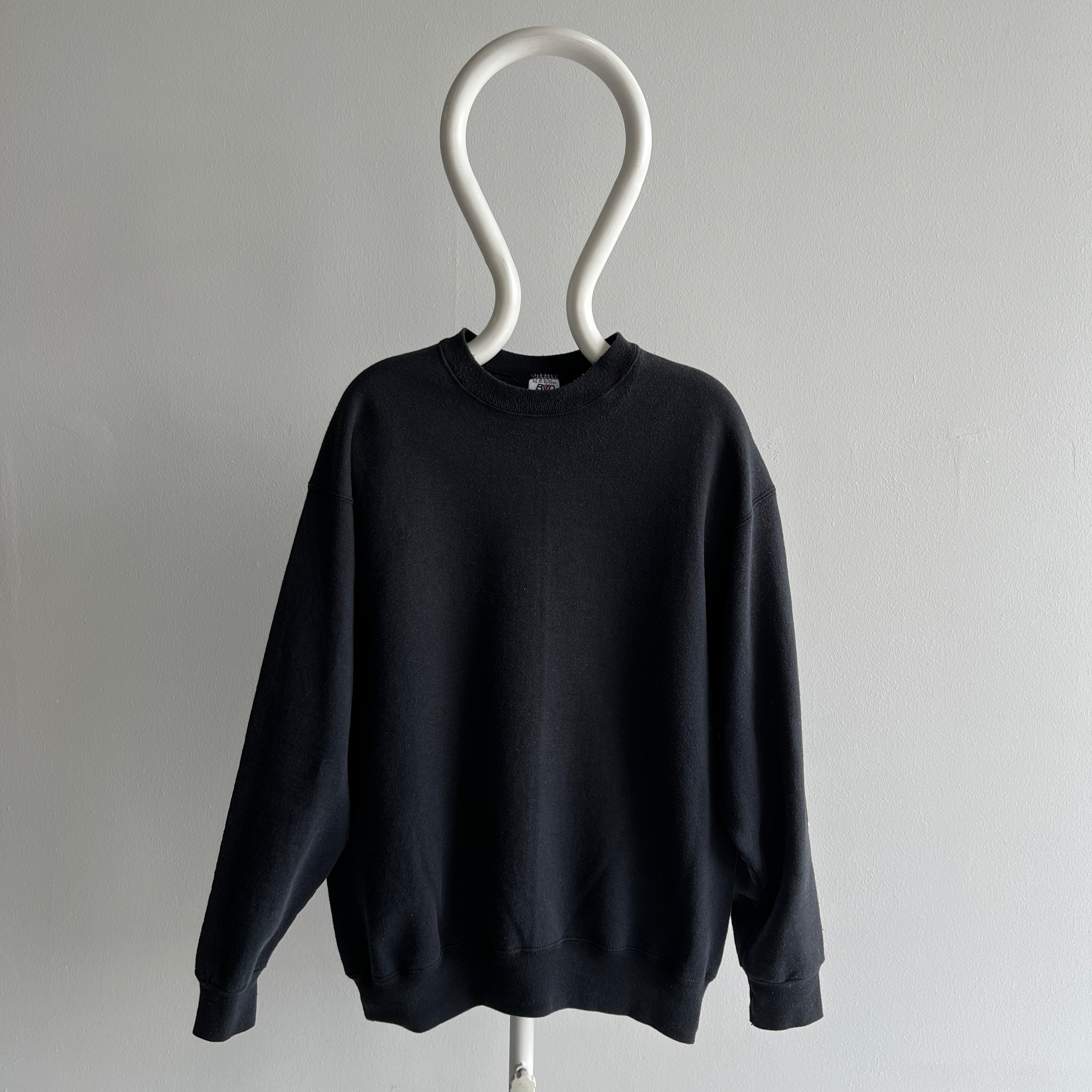 1990s BVD Blank Larger Faded Black Sweatshirt - USA Made