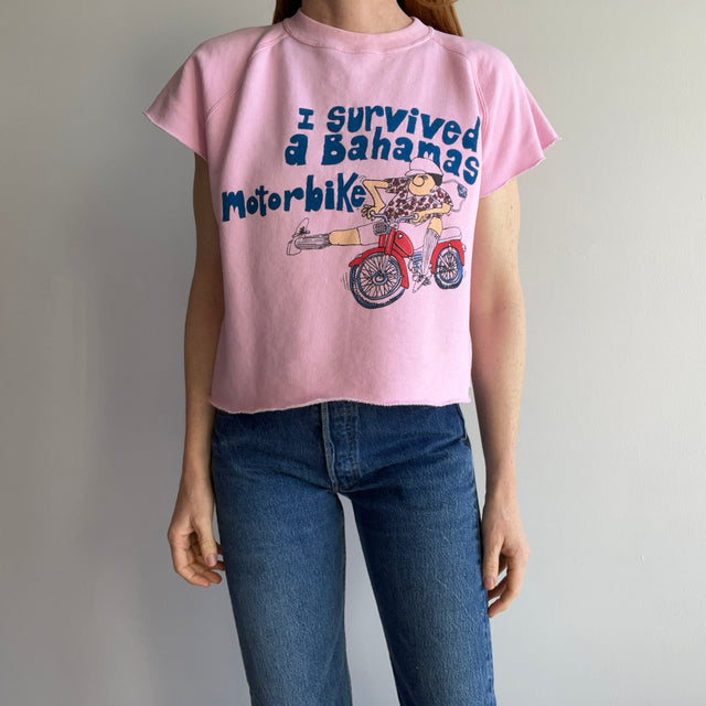 1980s I Survived a Bahamas Motorbike DIY Cut Up Sweatshirt Warm Up