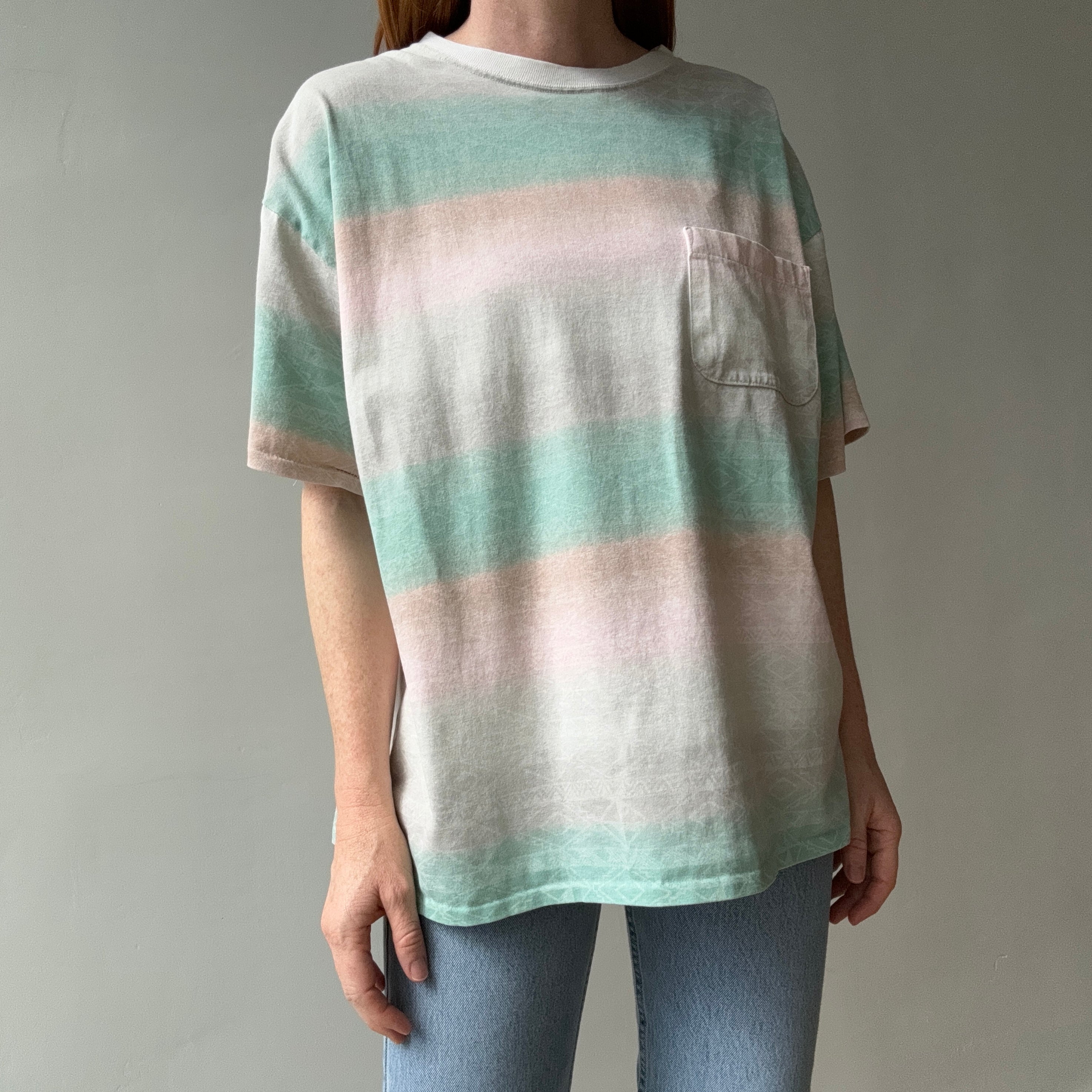 1980s Surf/Skate Striped Graphic Pocket T-Shirt