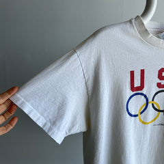 1990s USA Made White to Ecru From Age Olympic Cotton T-Shirt