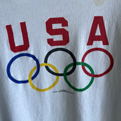 1990s USA Made White to Ecru From Age Olympic Cotton T-Shirt