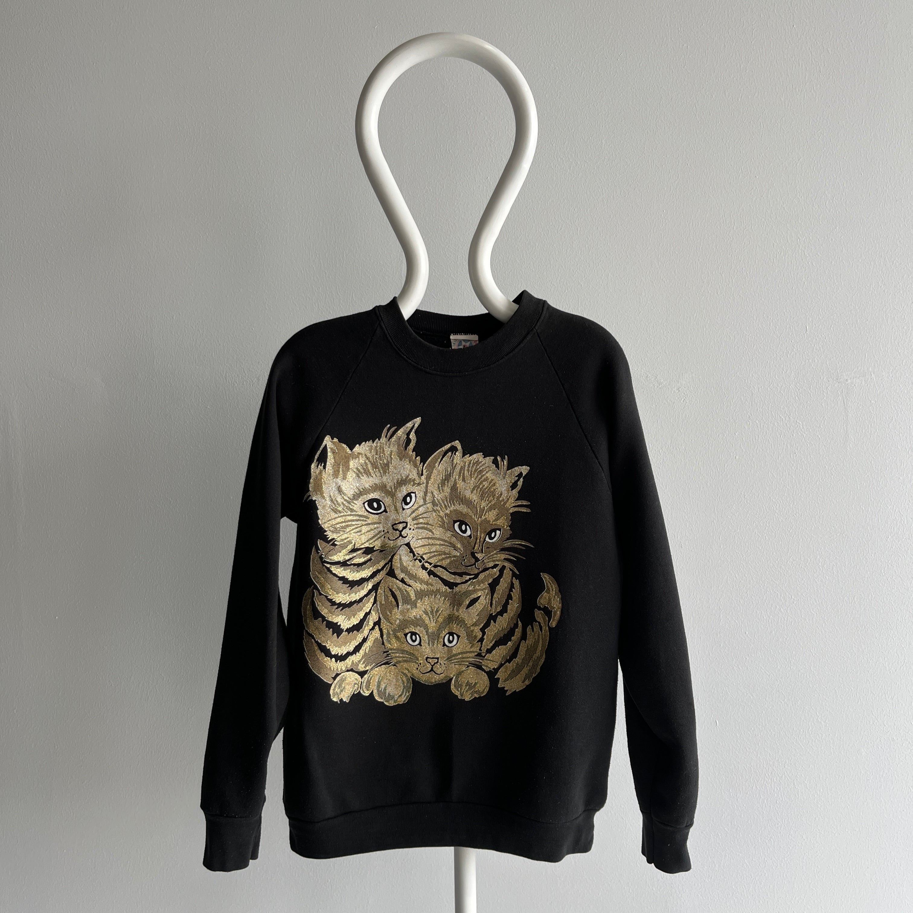 1980s Medium Weight Sparkly Cat Sweatshirt