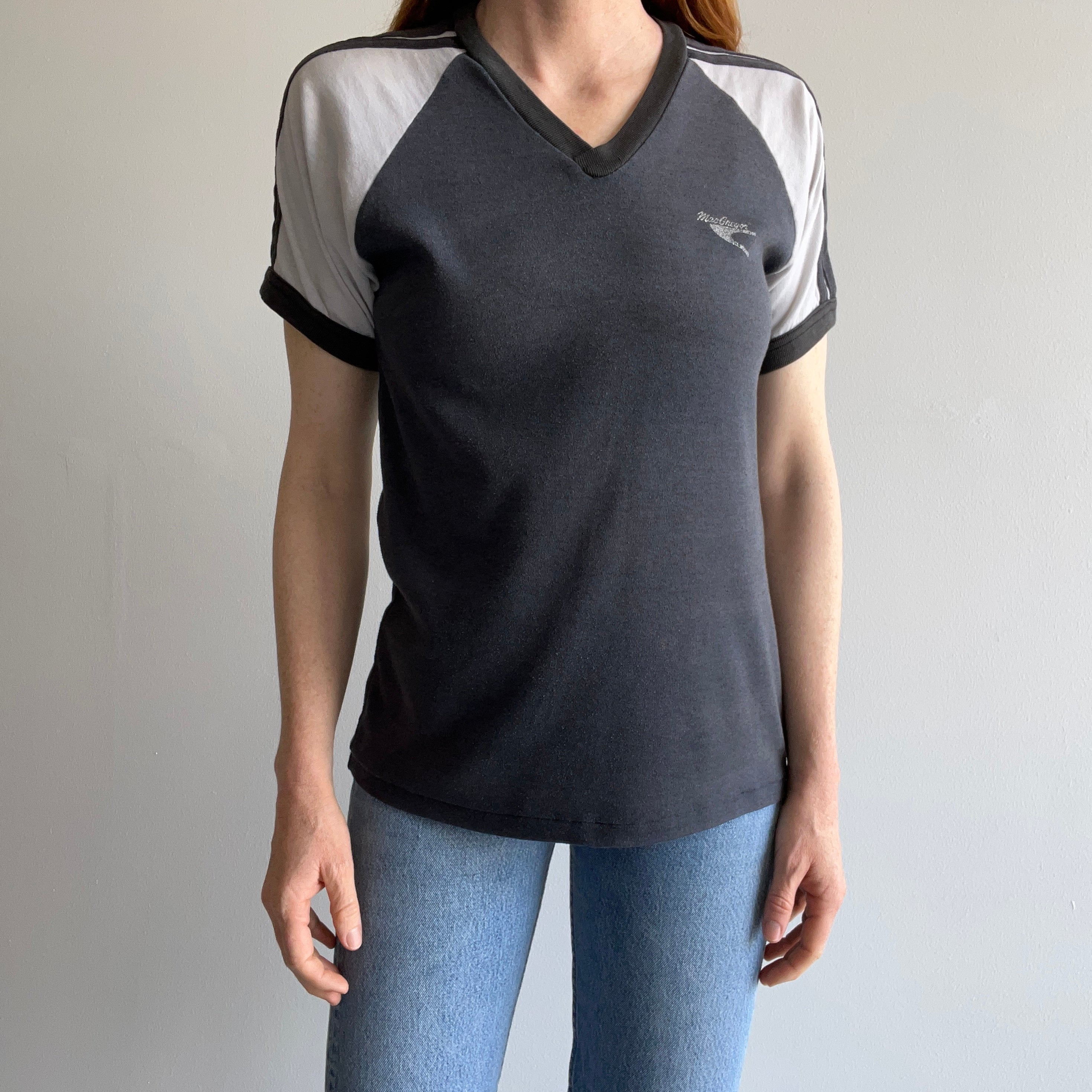 1970/80s MacGregor Two Tone Slouchy Baseball V-Neck Ring T-Shirt