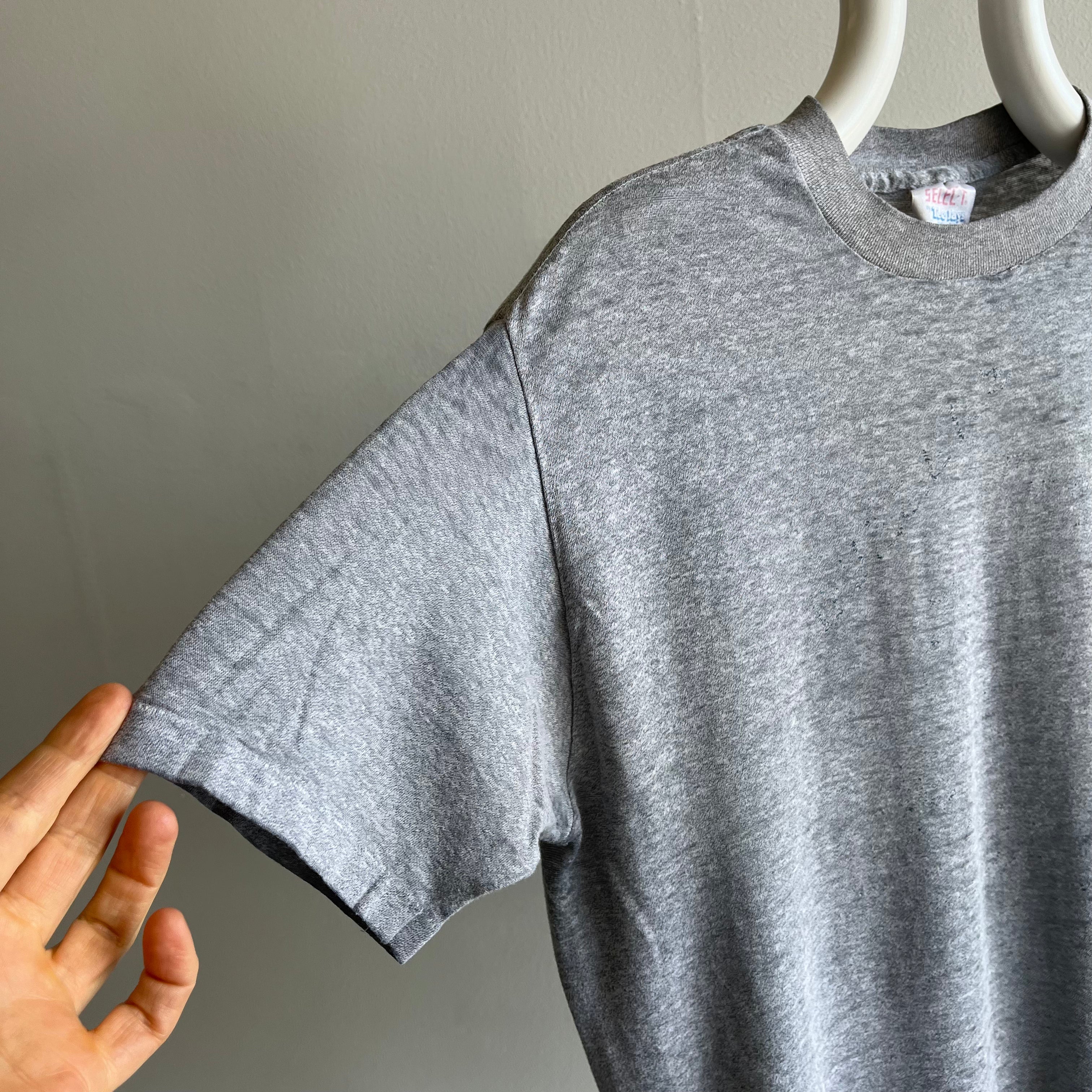 1980s Tissue Paper Thin Worn Beyond Gray T-Shirt - WOW