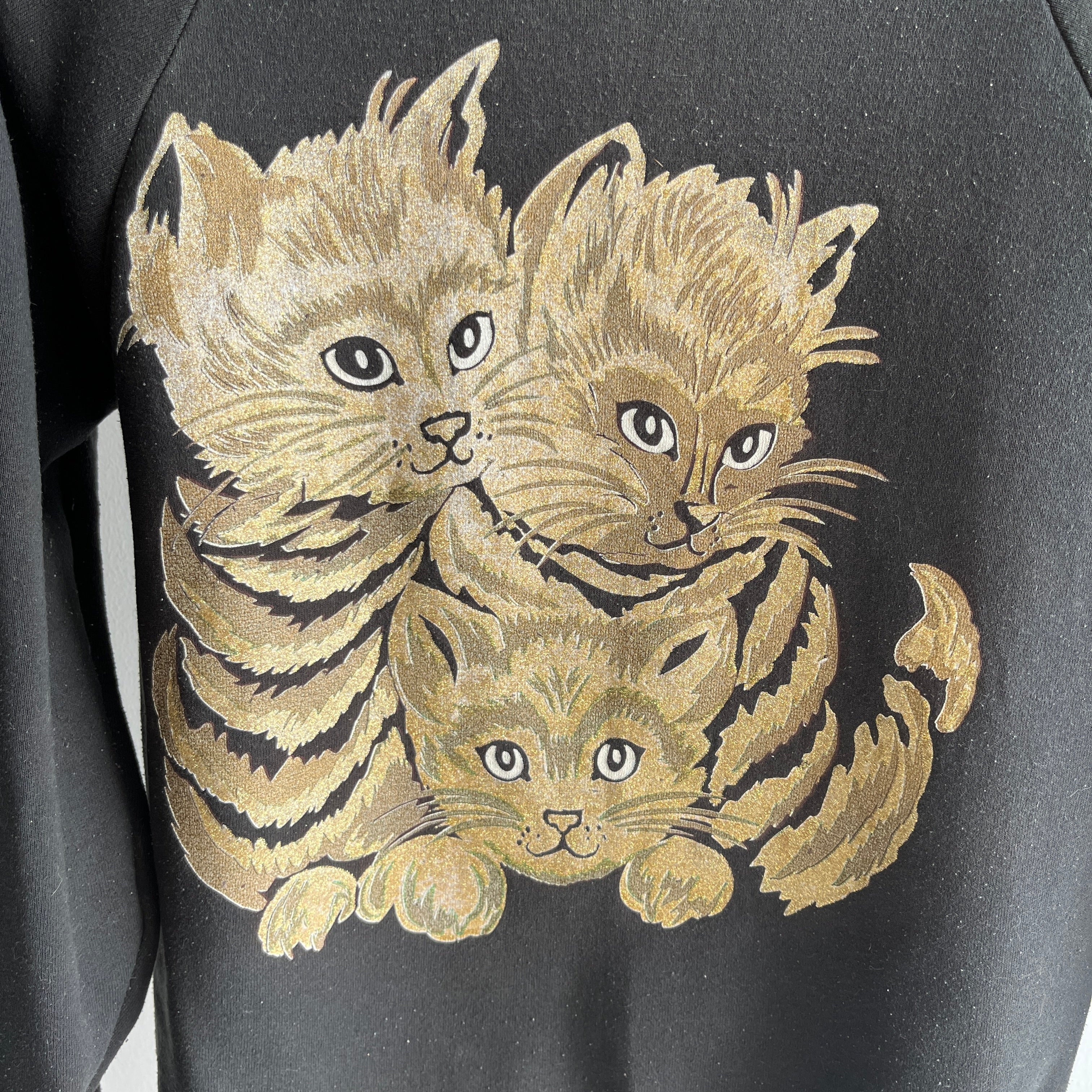 1980s Medium Weight Sparkly Cat Sweatshirt