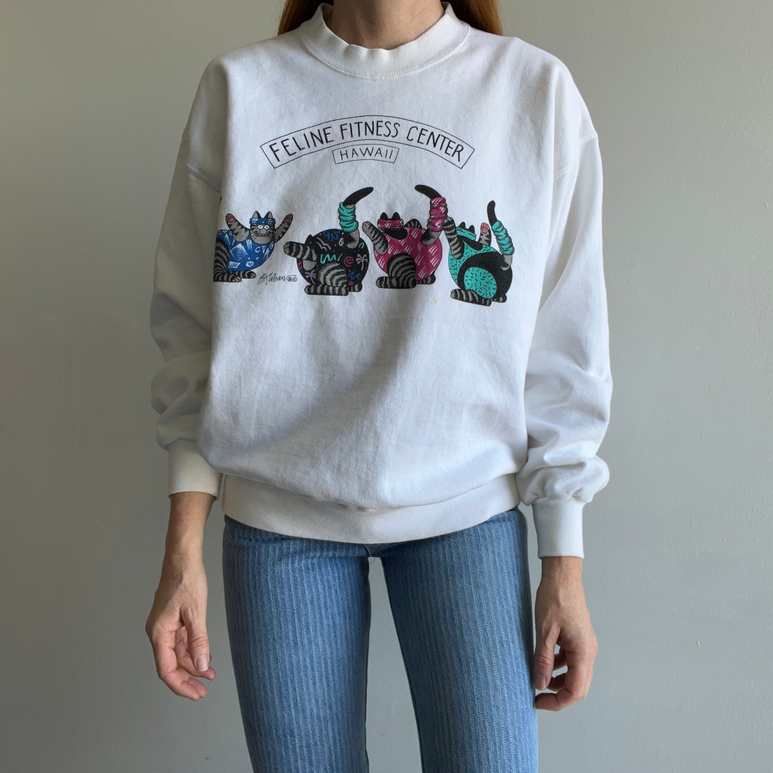 1980/90s Feline Fitness Center - Hawaii Front and Back Sweatshirt by Crazy Shirts