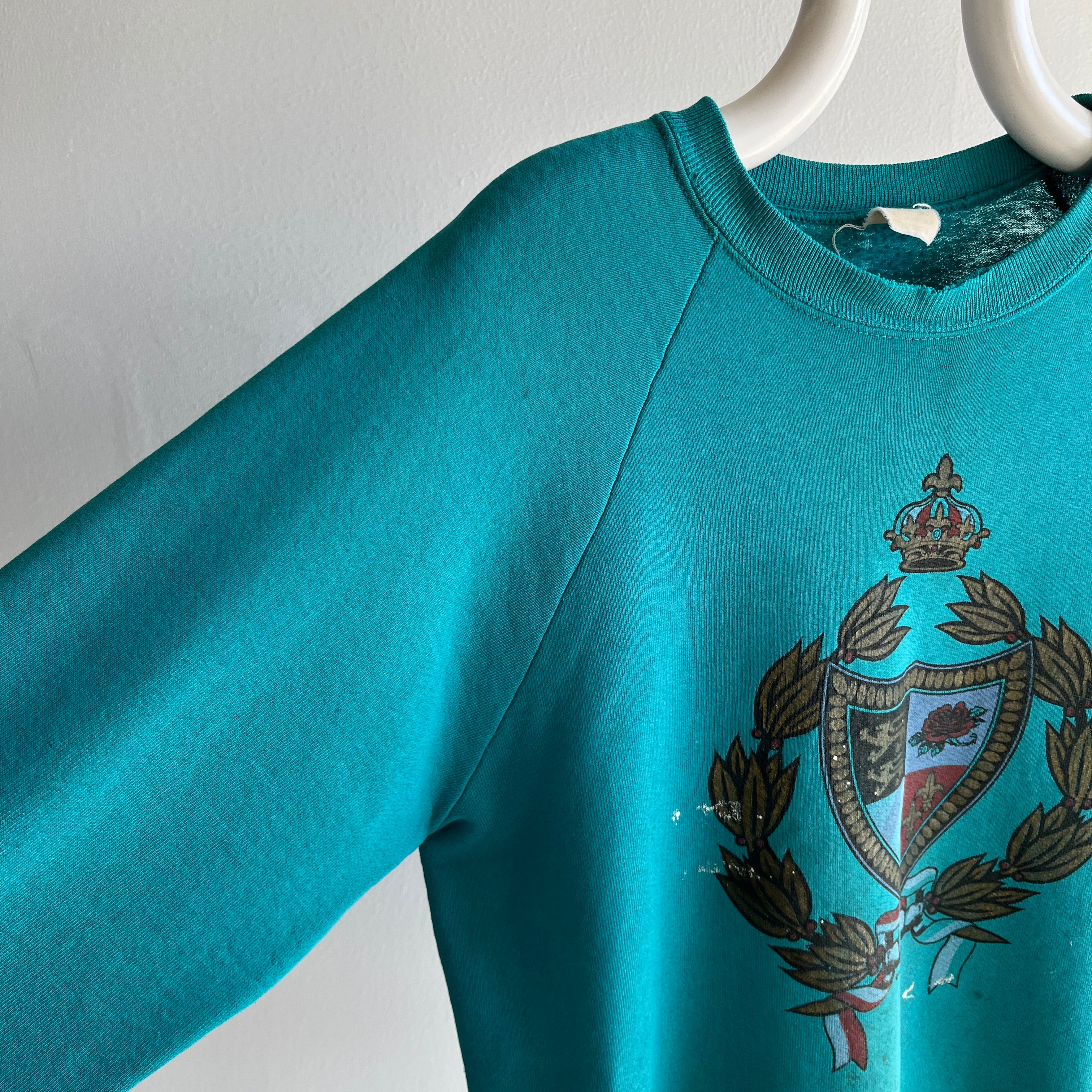 1992 Shredded, Tattered, Torn, Paint Stained Random Crest Sweatshirt