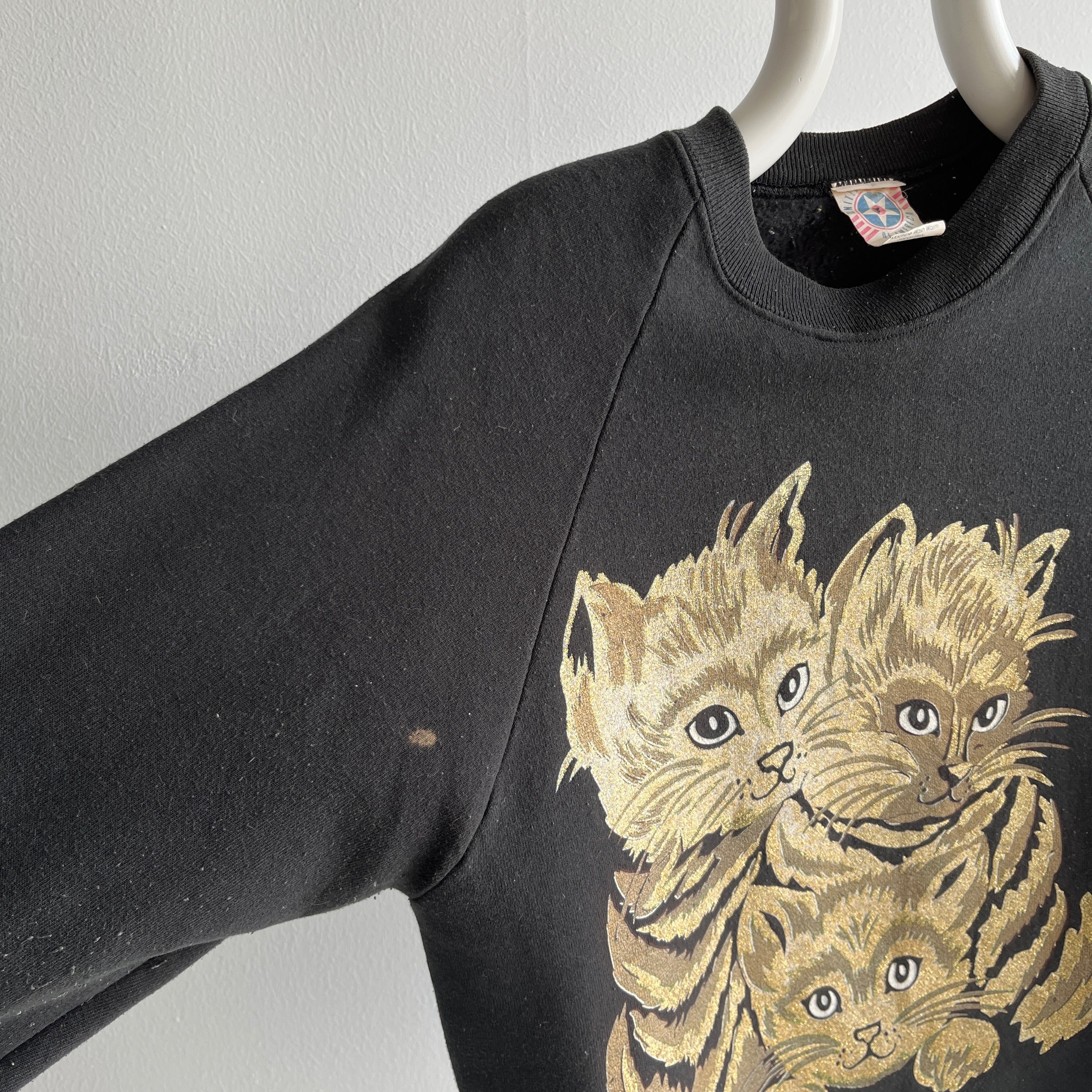 1980s Medium Weight Sparkly Cat Sweatshirt