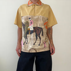 1940s/50s All Over Print Horse Jockey Loop Collar Shirt TINA COLLECTION