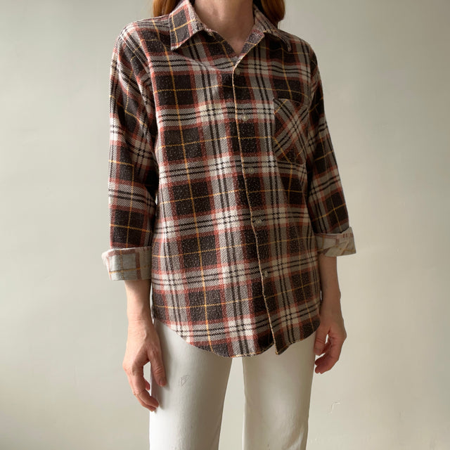 1970s Northway Single Sided Soft and Slouchy Lightweight Brown Flannel