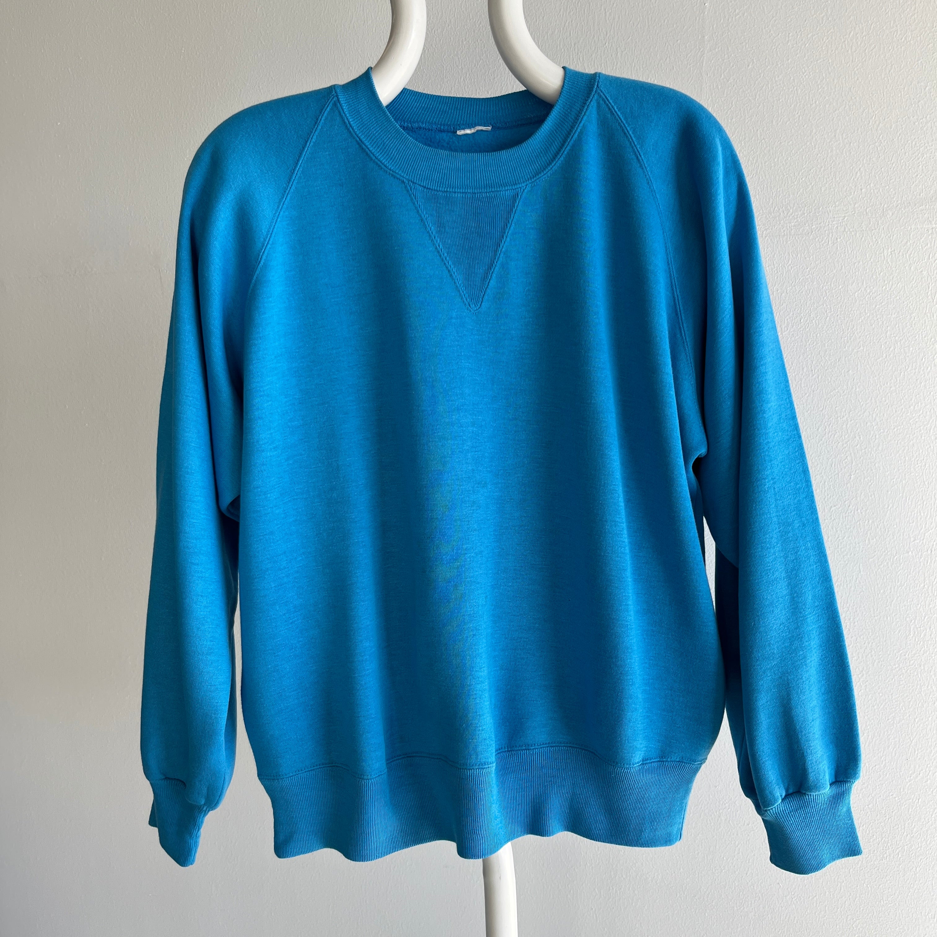 1980s Single V Super Soft Turquoise Sweatshirt - WOW