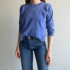 1970s Incredible Shorter Long Sleeve Bleach and Sun Faded Periwinkle Sweatshirt