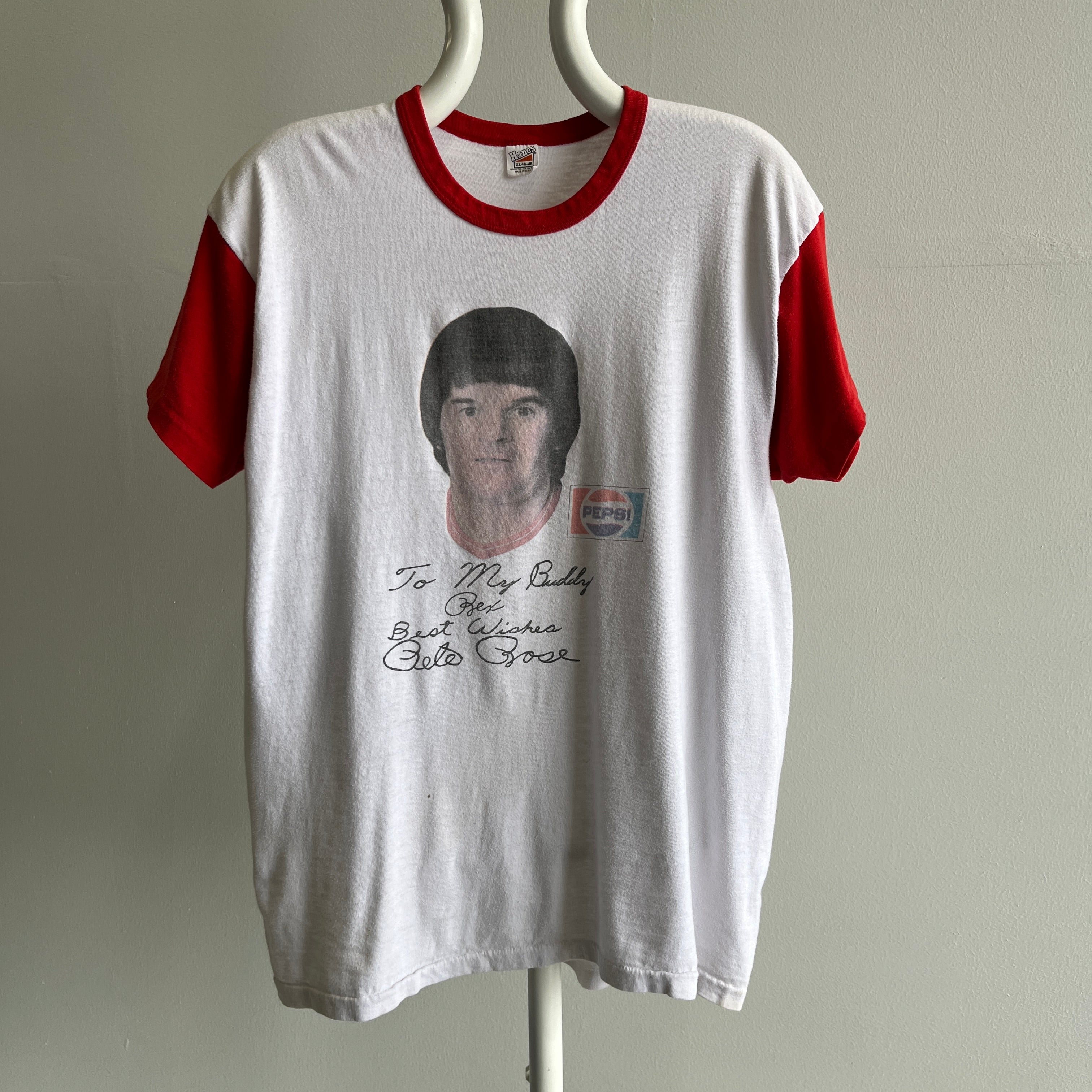 1970s To My Buddy Rex - Best Wishes Pete Rose (Baseball Legend) - Pepsi T-Shirt by Hanes