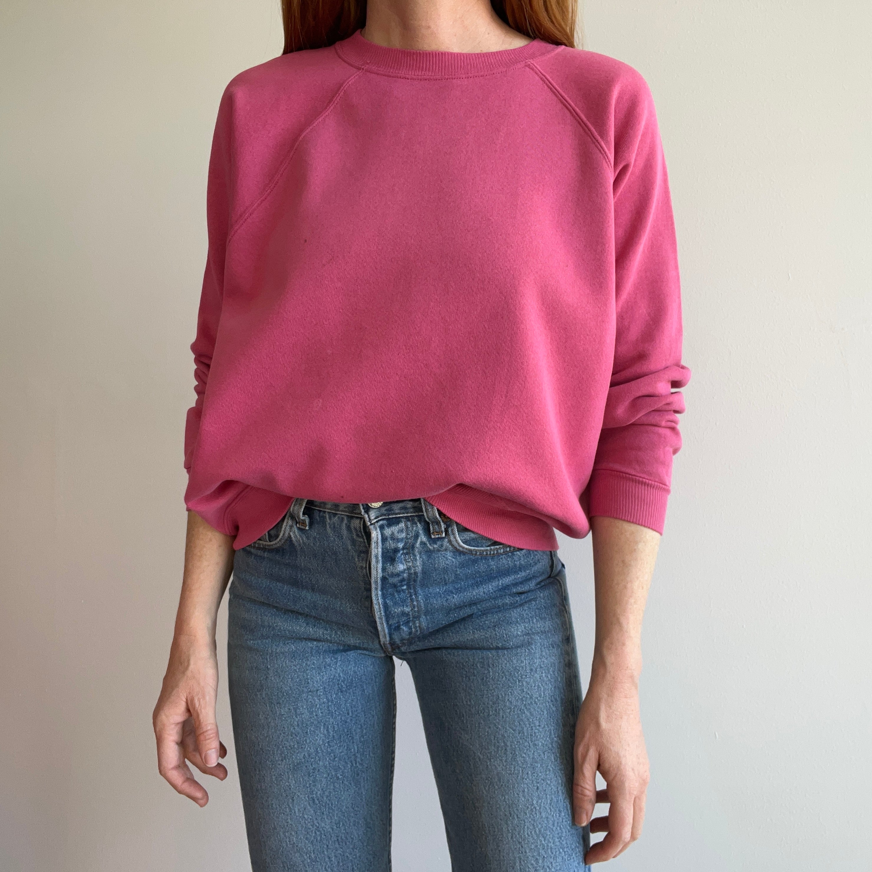 1990s Paint and Other Stained Blank Barbie Pink Sweatshirt by HHW