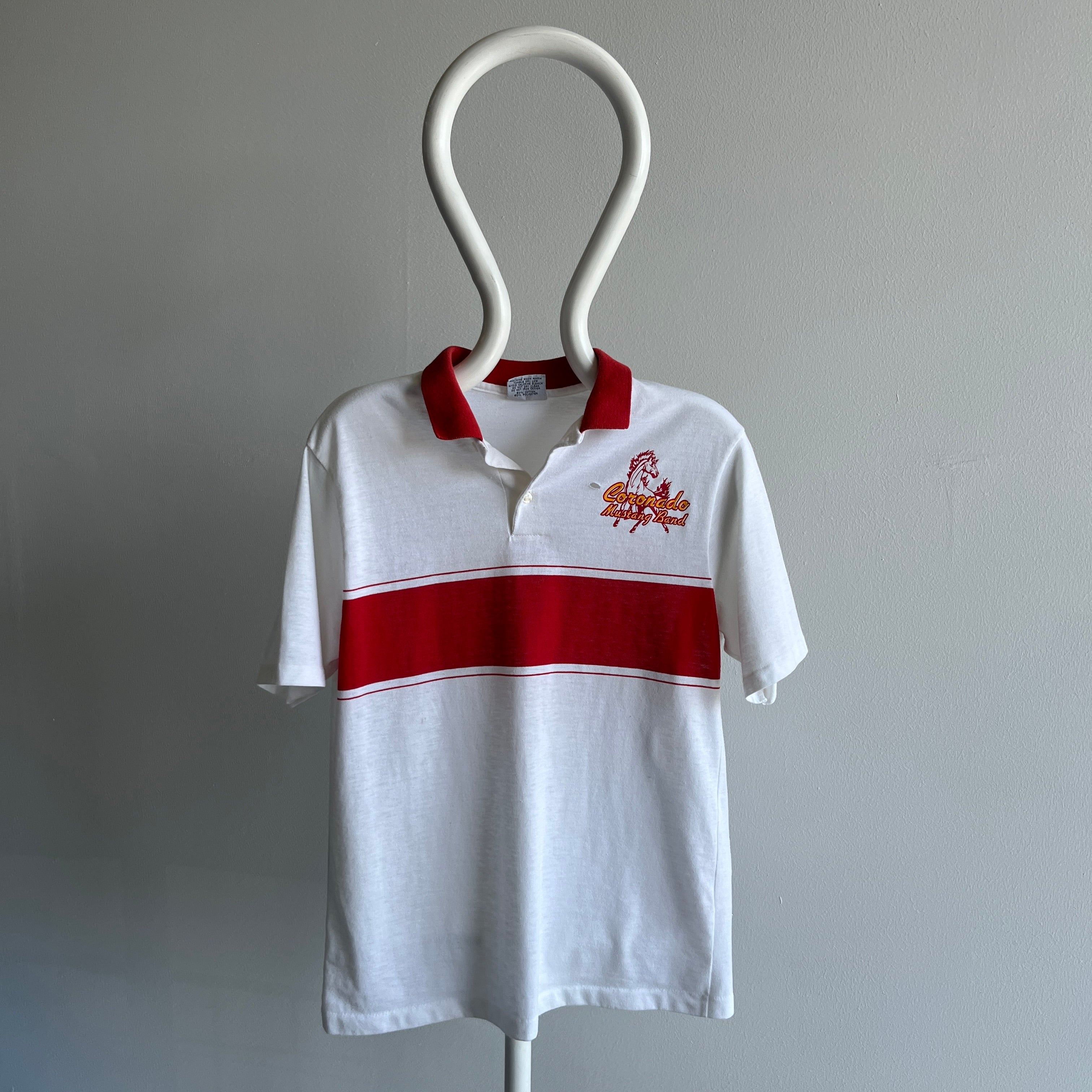 1980s Coronado Mustang Band Polo Shirt Red Vintage Co