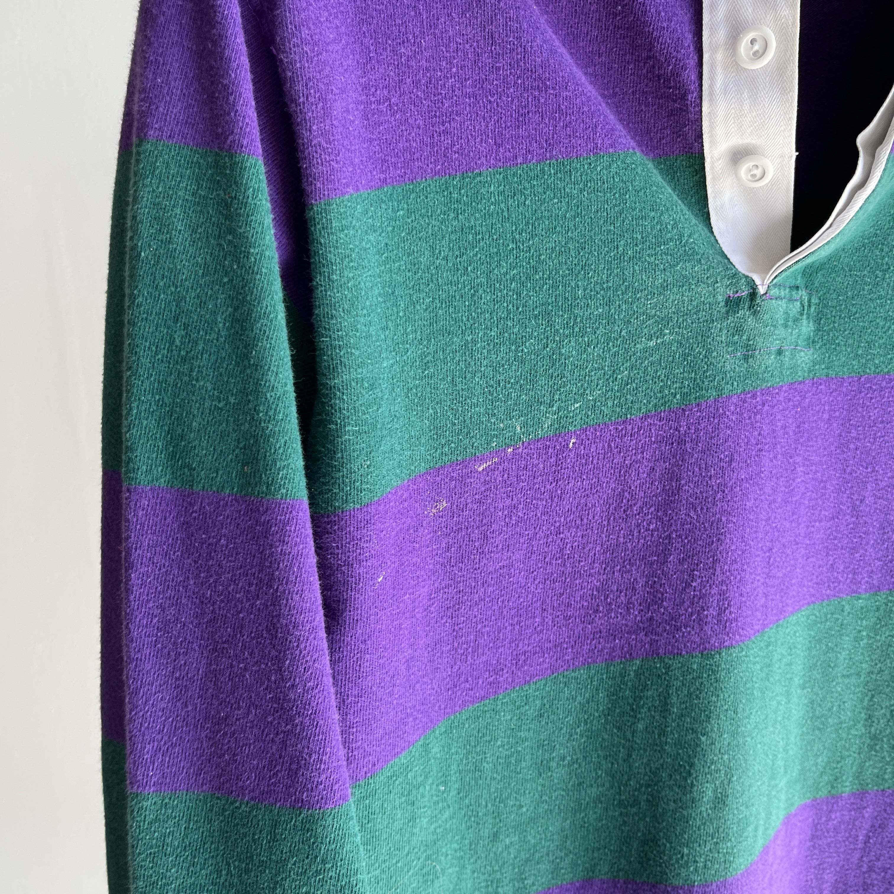 1980s USA Made Ralph Lauren Rugby Polo Long Sleeve Striped Shirt with Paint Stains