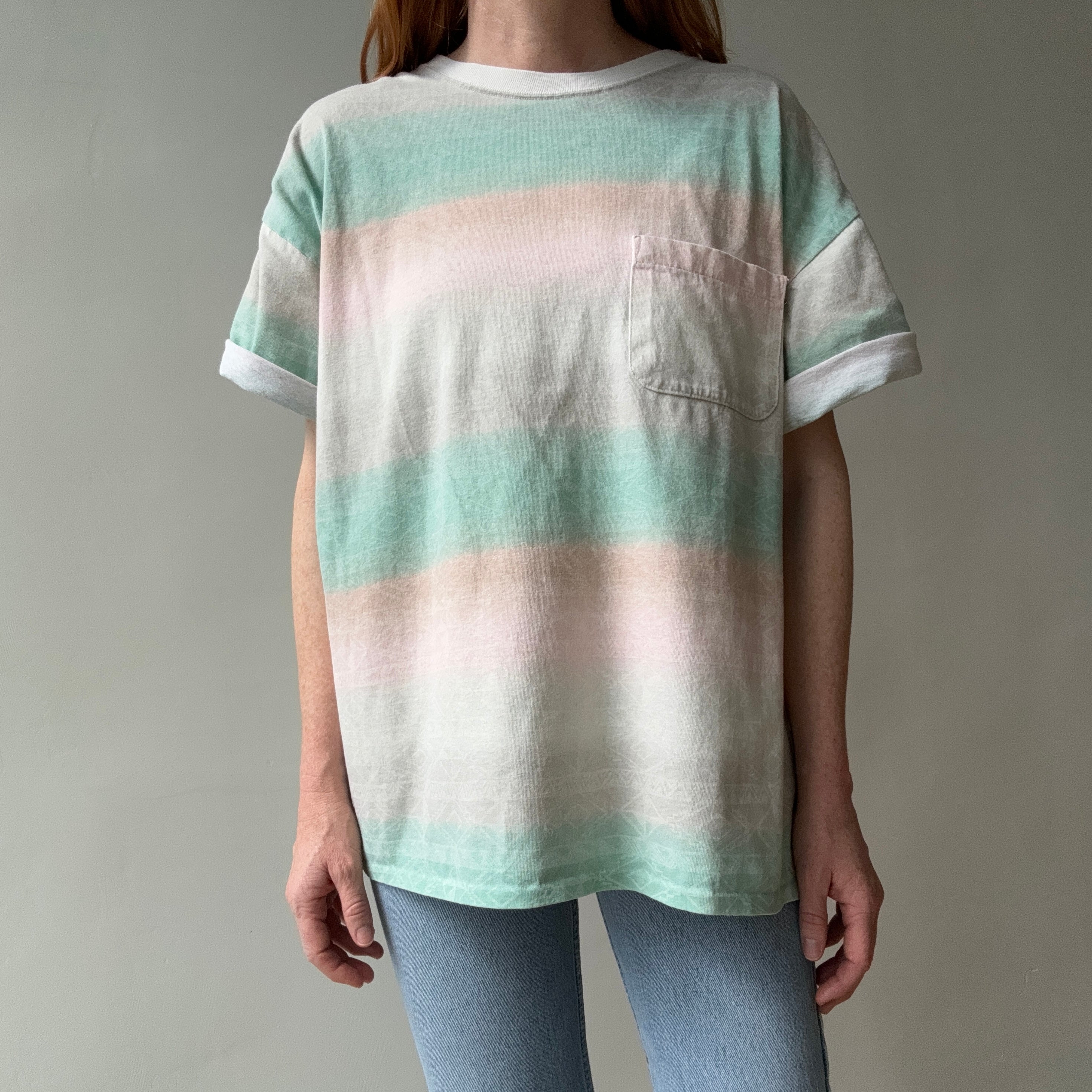 1980s Surf/Skate Striped Graphic Pocket T-Shirt