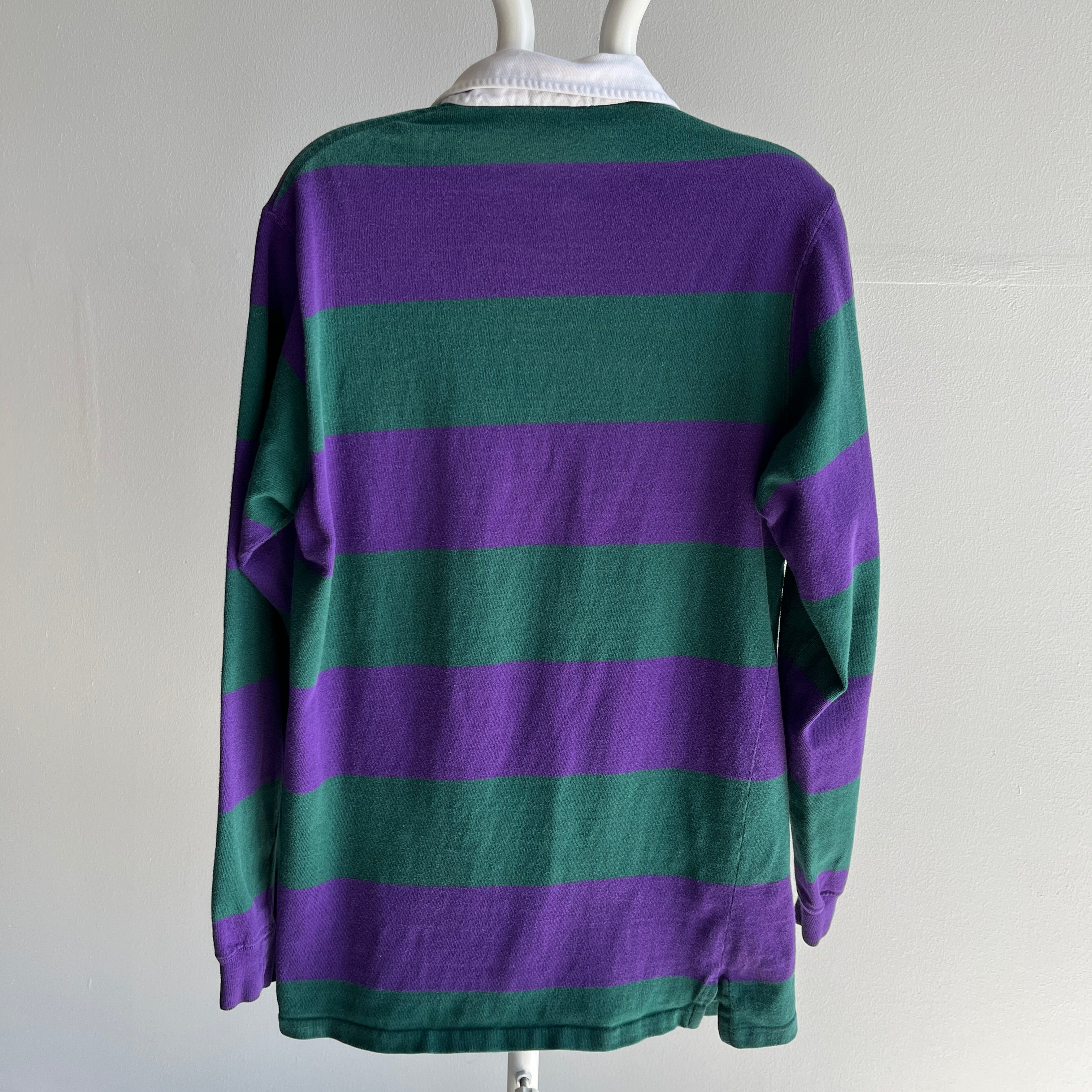 1980s USA Made Ralph Lauren Rugby Polo Long Sleeve Striped Shirt with Paint Stains