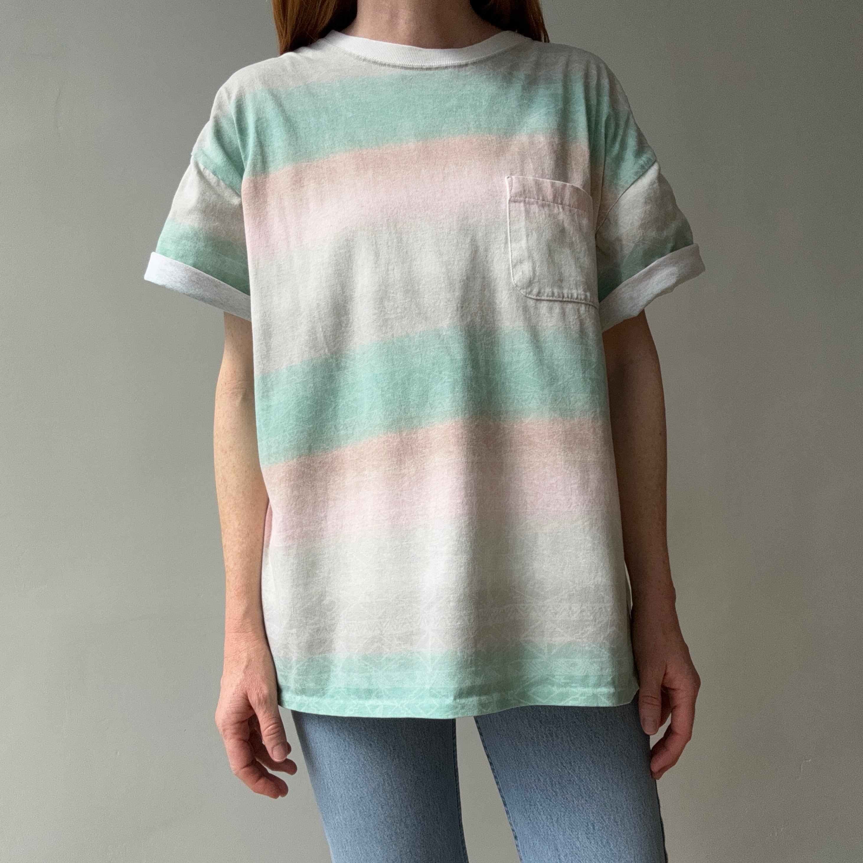 1980s Surf/Skate Striped Graphic Pocket T-Shirt