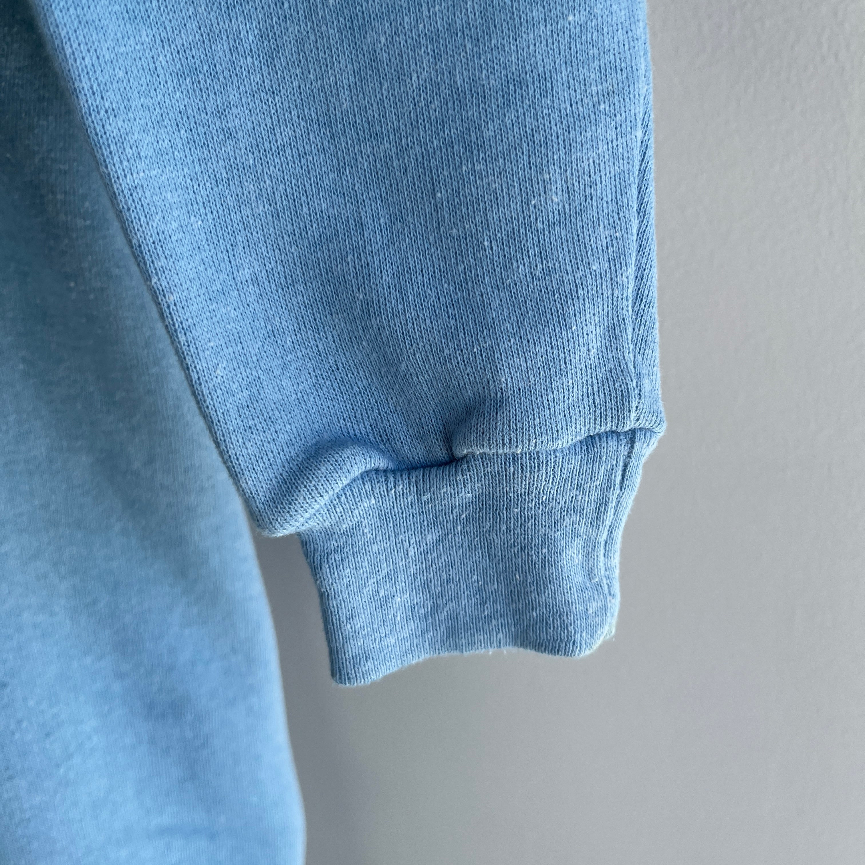1970/80s Baby Blue Zip Up Hoodie Sweatshirt