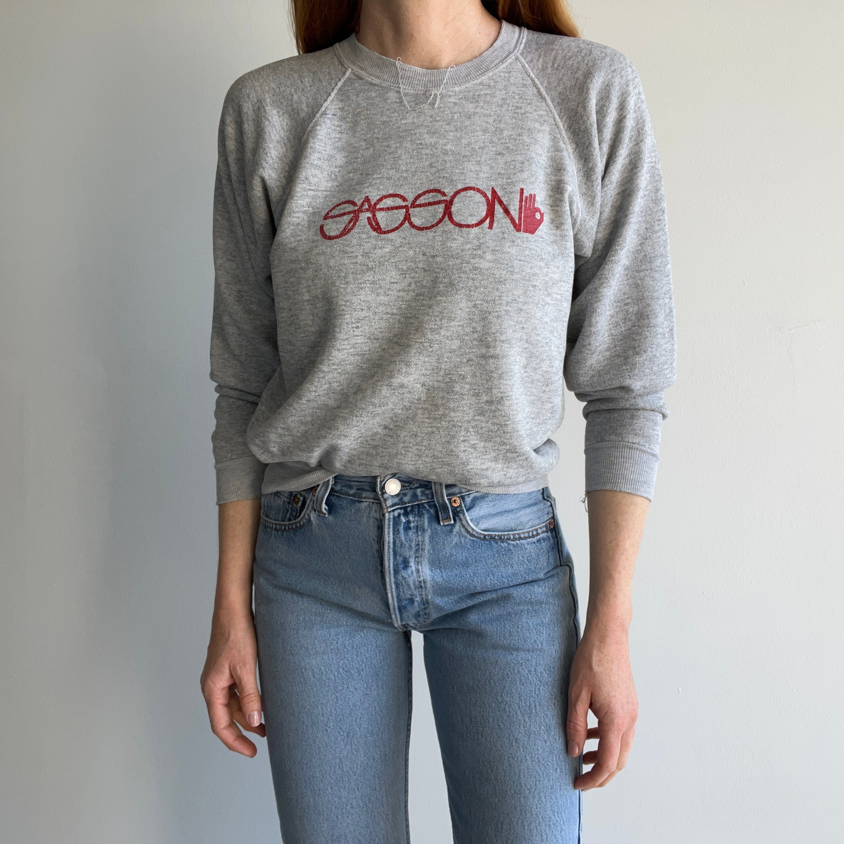 1980s Sassoon Tattered and Split Collar Sweatshirt - HOLY GREATNESS