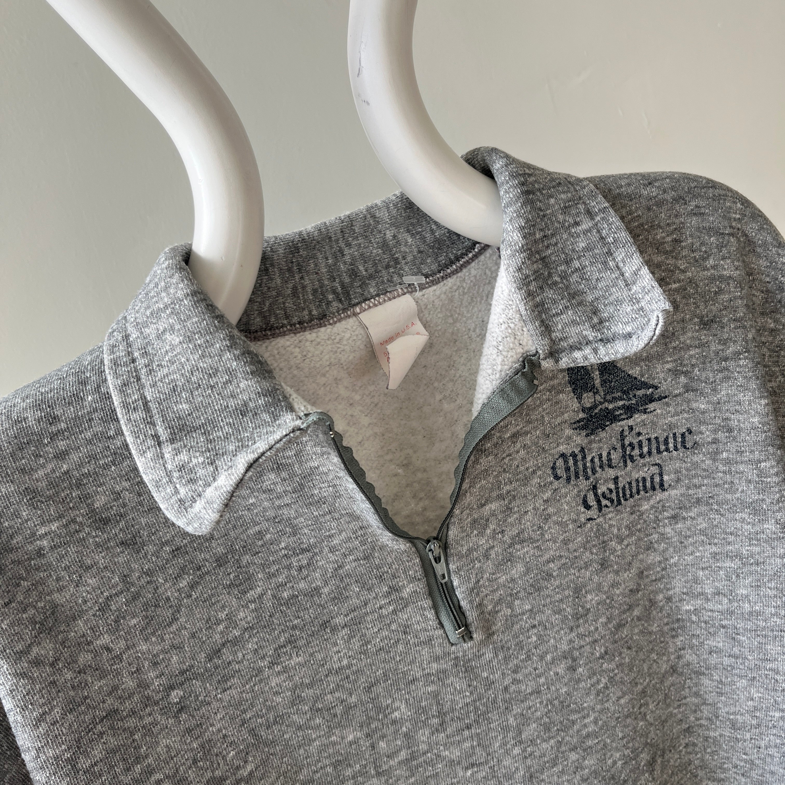 1980s Mackinac Island 1/4 Zip Up Henley Sweatshirt - THIS