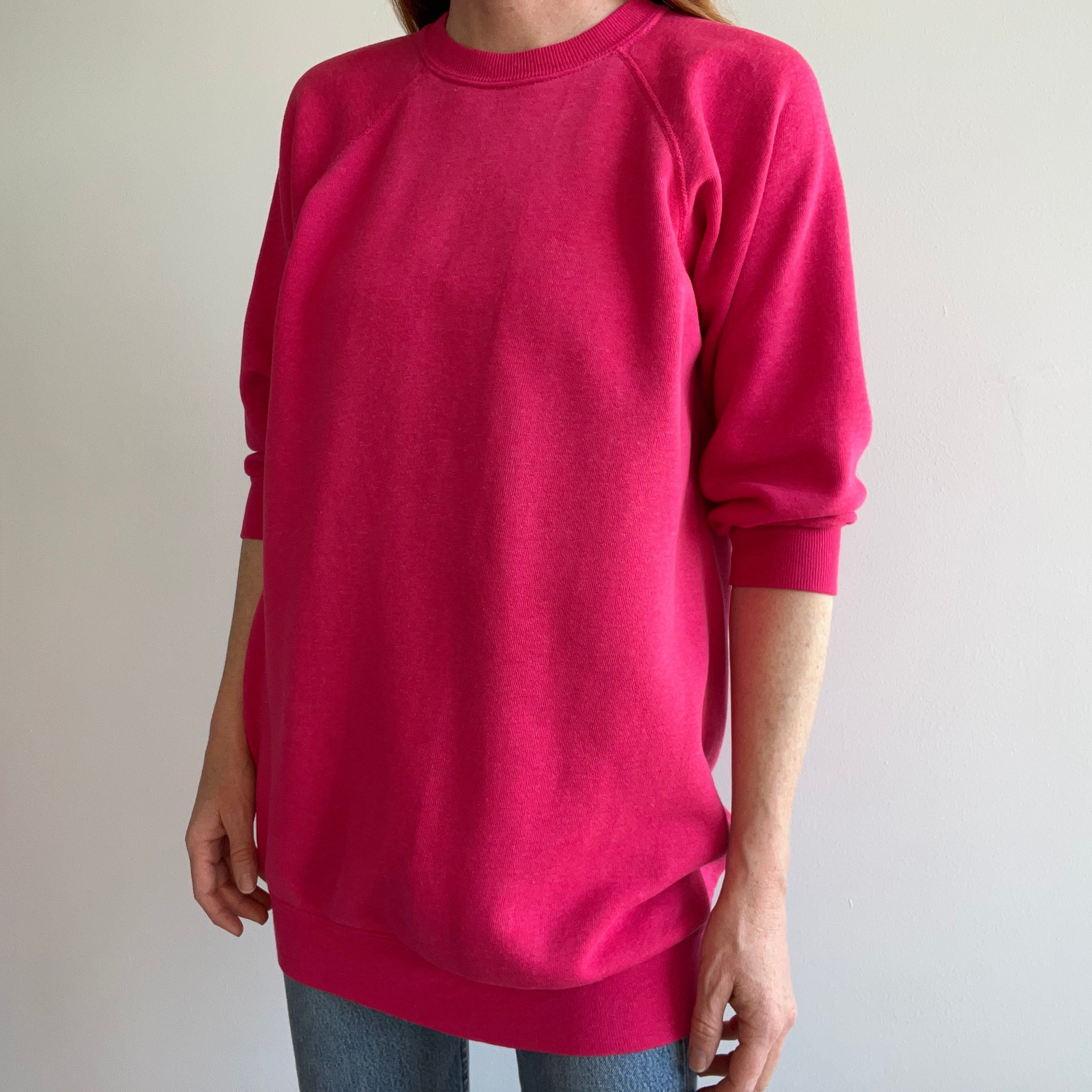 1980s Hot Pink Sweatshirt Dress By Bassett Walker - Oh My!