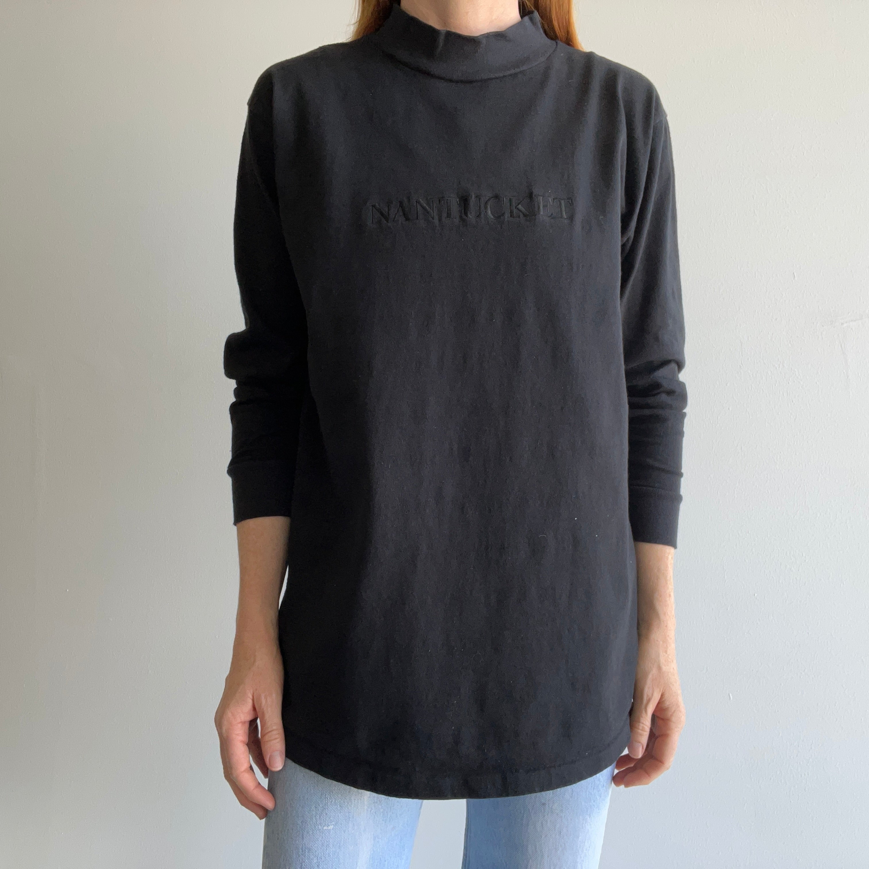 1980s Nantucket Mock Neck Long Sleeve T-Shirt - Cotton