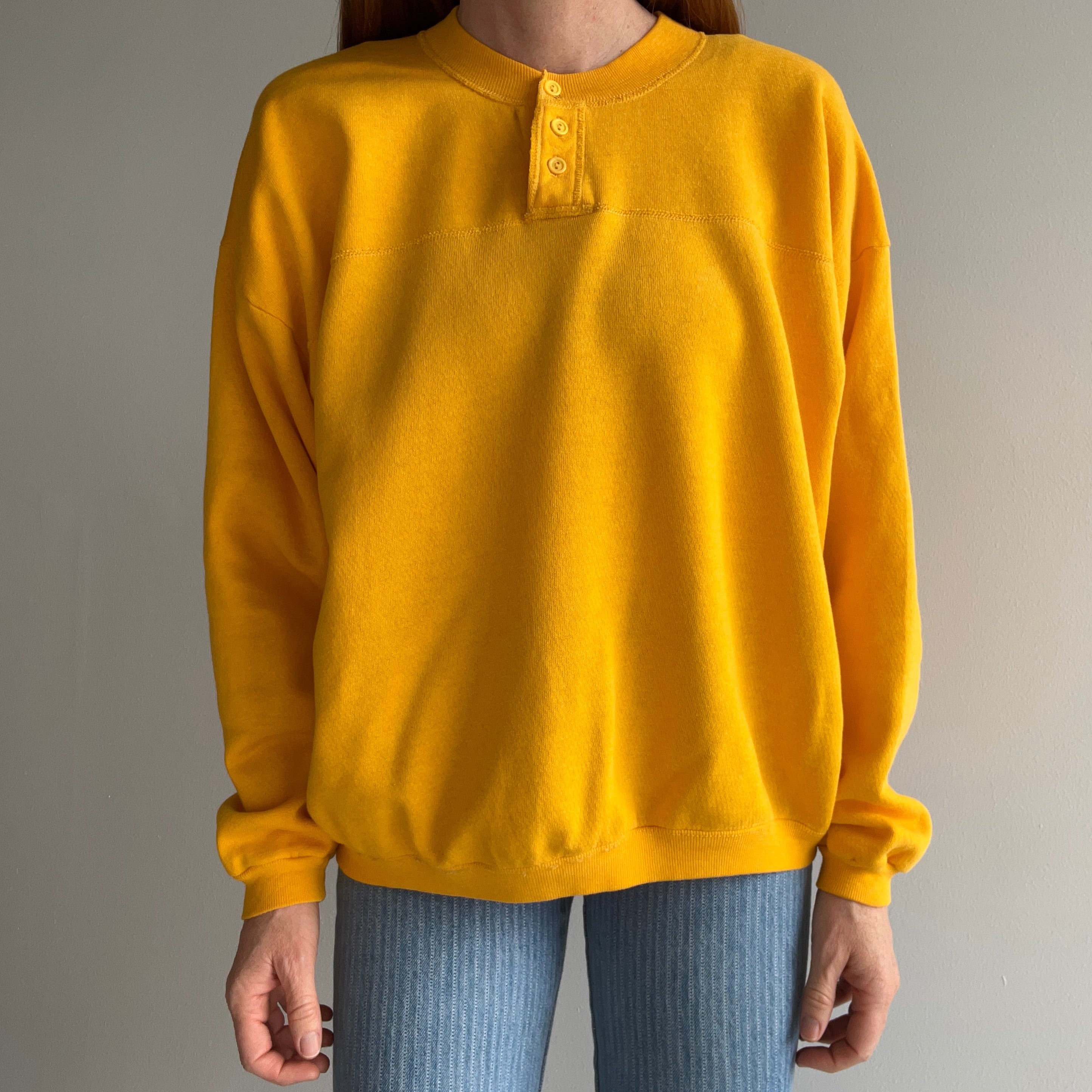 1980s St. John's Bay Henley Sunshine Yellow Sweatshirt