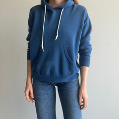 1980s Soft, Thin and Slouchy Bleach Stained Blue Hoodie - !!!!