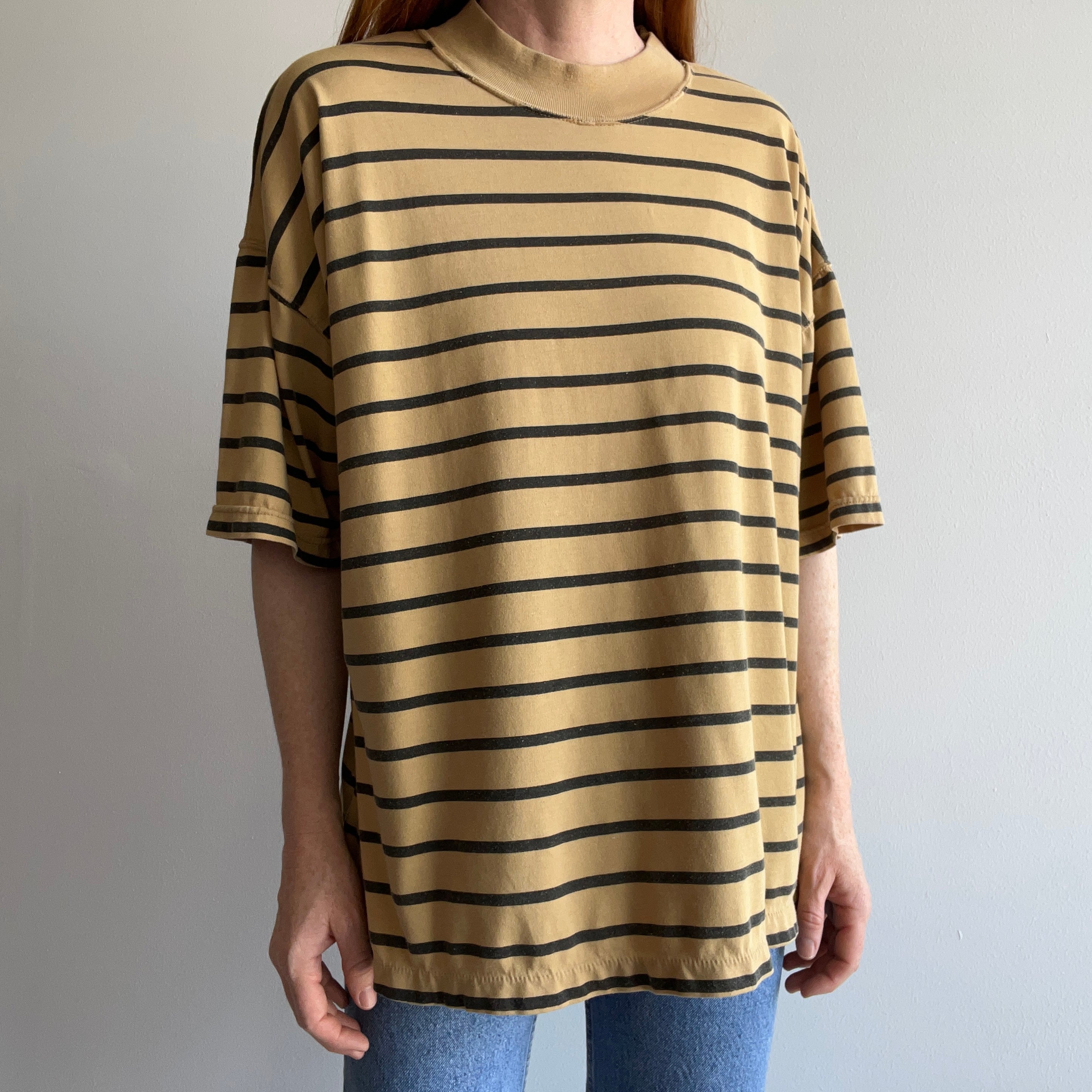1980s International Sportswear Co Striped Mock Neck T-Shirt