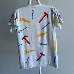 1980/90s DIY Tool Deep V Sponge Paint Nicely Stained T-Shirt