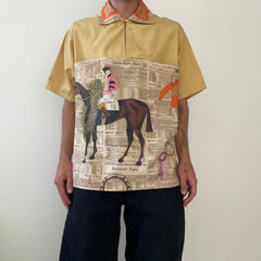 1940s/50s All Over Print Horse Jockey Loop Collar Shirt TINA COLLECTION