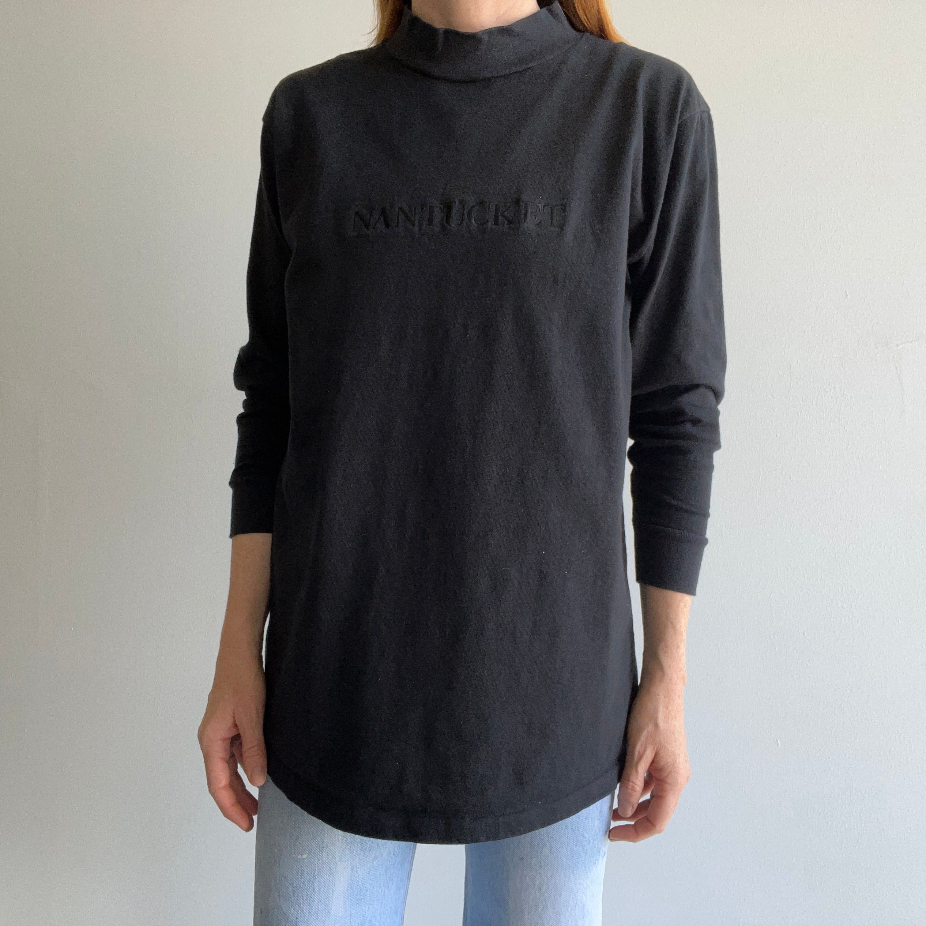 1980s Nantucket Mock Neck Long Sleeve T-Shirt - Cotton